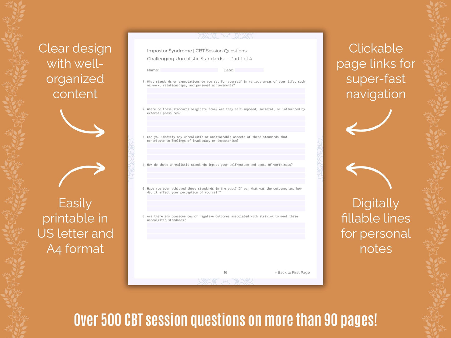 Impostor Syndrome Cognitive Behavioral Therapy (CBT) Counseling Templates