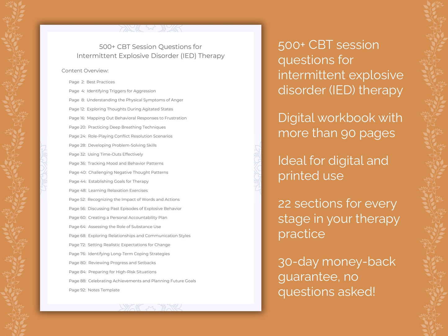 Intermittent Explosive Disorder (IED) Cognitive Behavioral Therapy (CBT) Therapist Worksheets