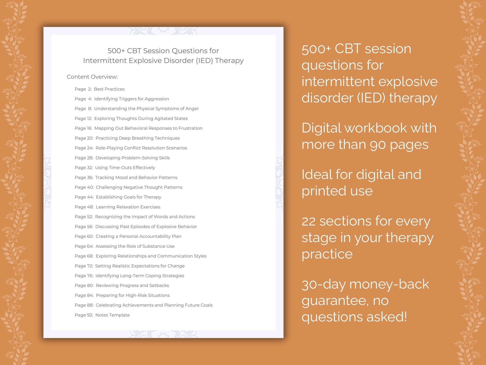 Intermittent Explosive Disorder (IED) Cognitive Behavioral Therapy (CBT) Therapist Worksheets