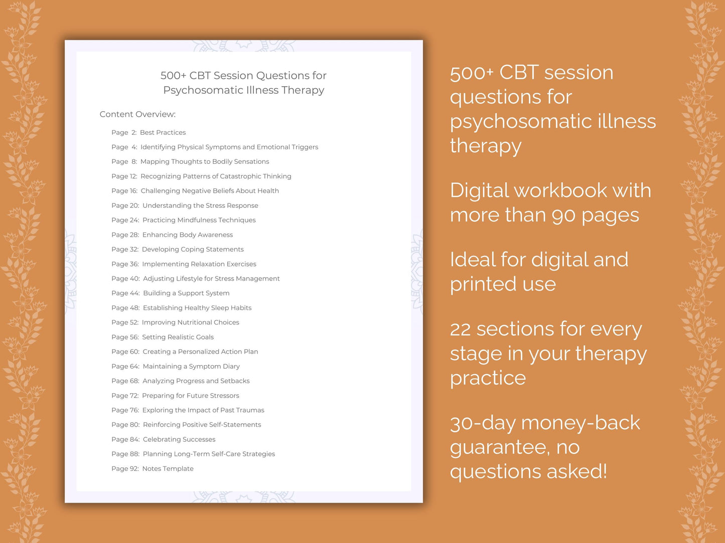 Psychosomatic Illness Cognitive Behavioral Therapy (CBT) Therapist Worksheets