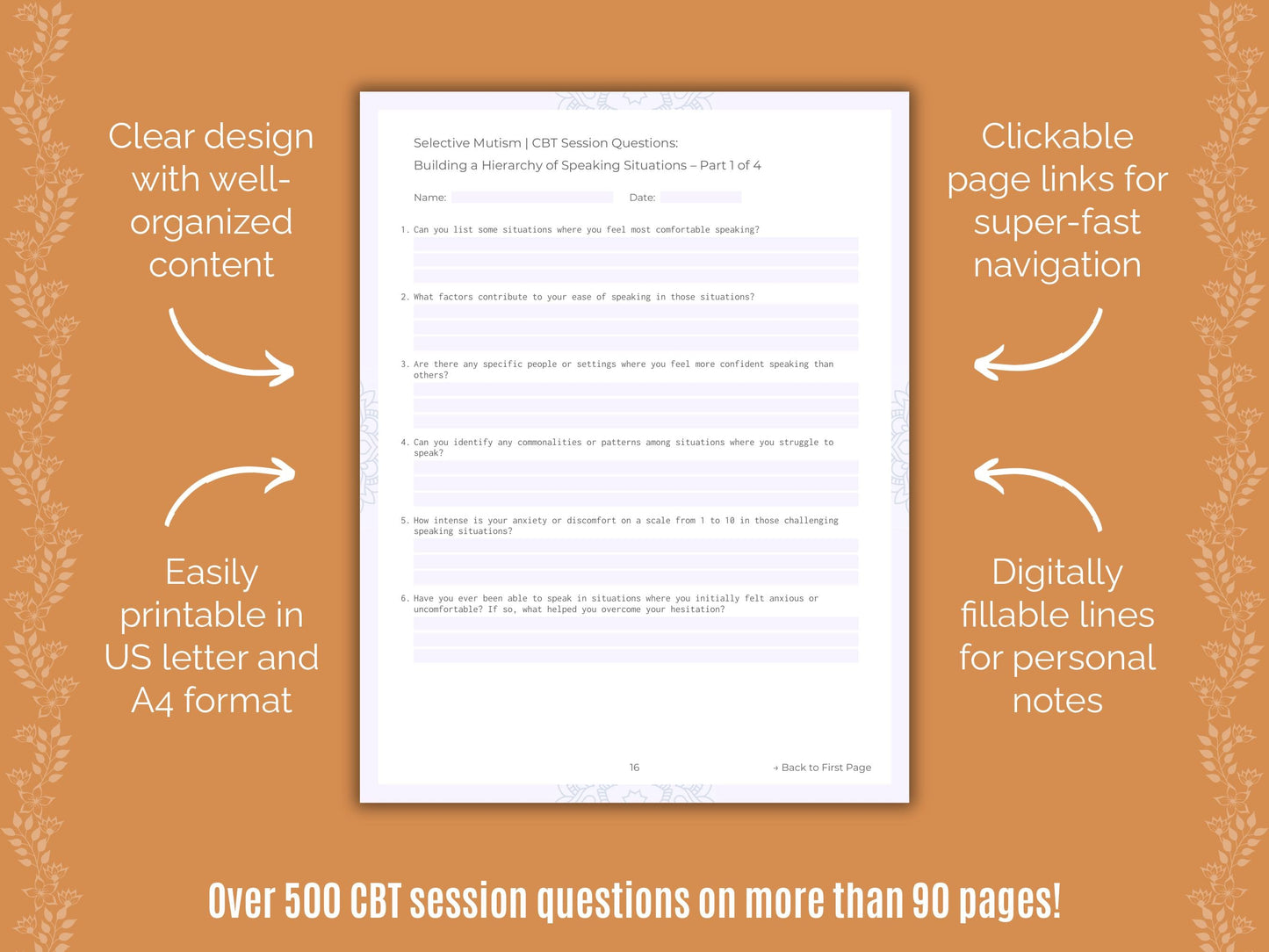 Selective Mutism Cognitive Behavioral Therapy (CBT) Counseling Templates