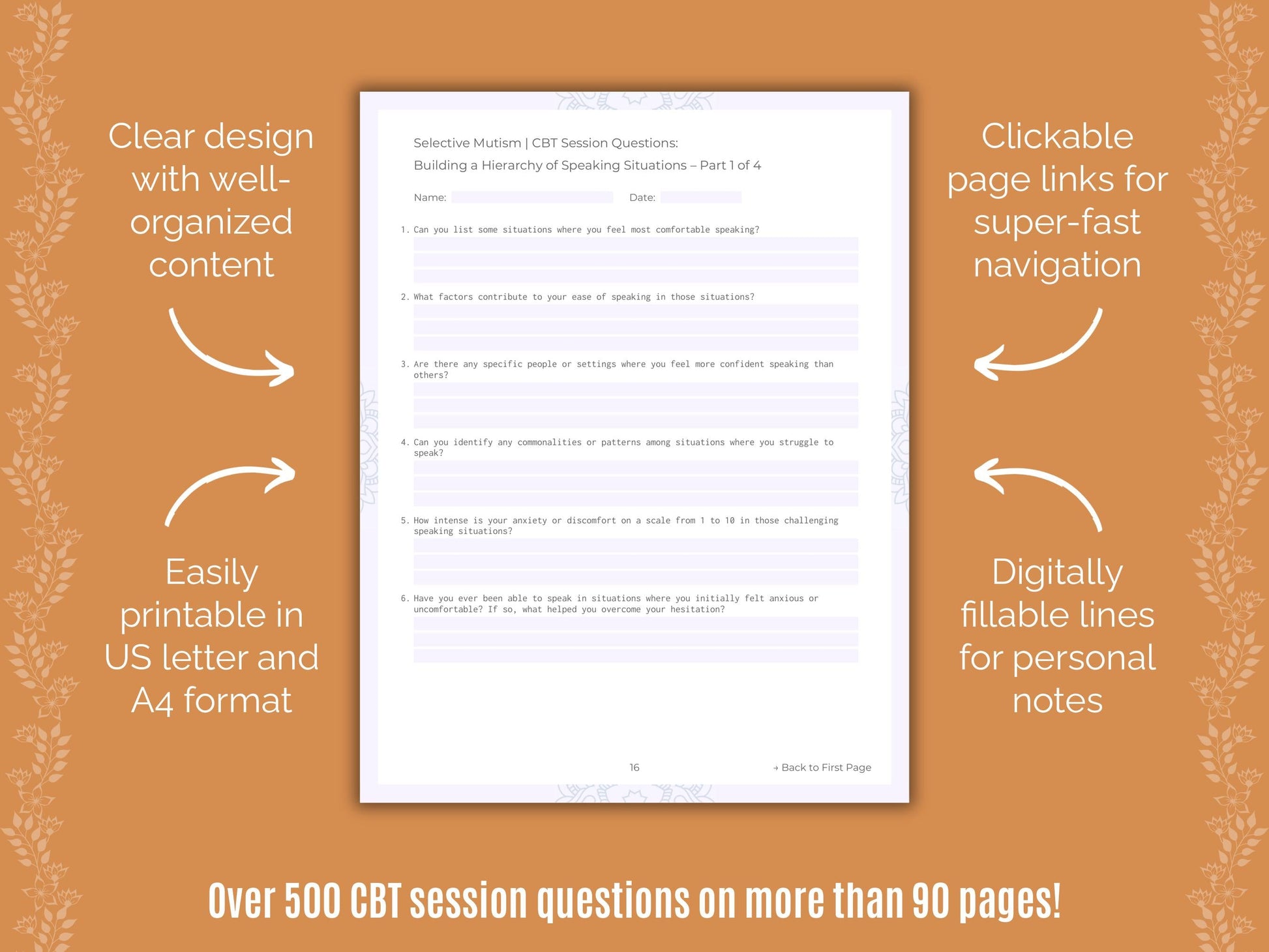 Selective Mutism Cognitive Behavioral Therapy (CBT) Counseling Templates
