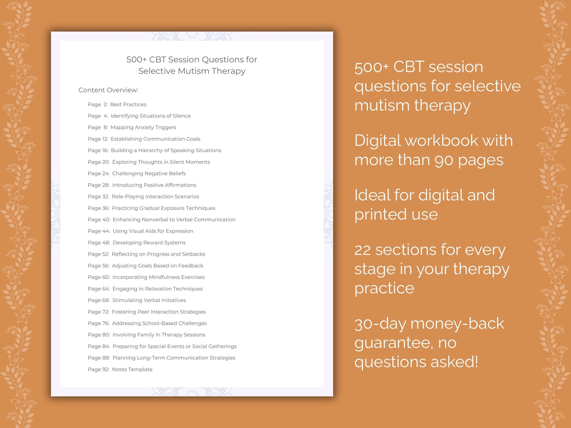 Selective Mutism Cognitive Behavioral Therapy (CBT) Therapist Worksheets
