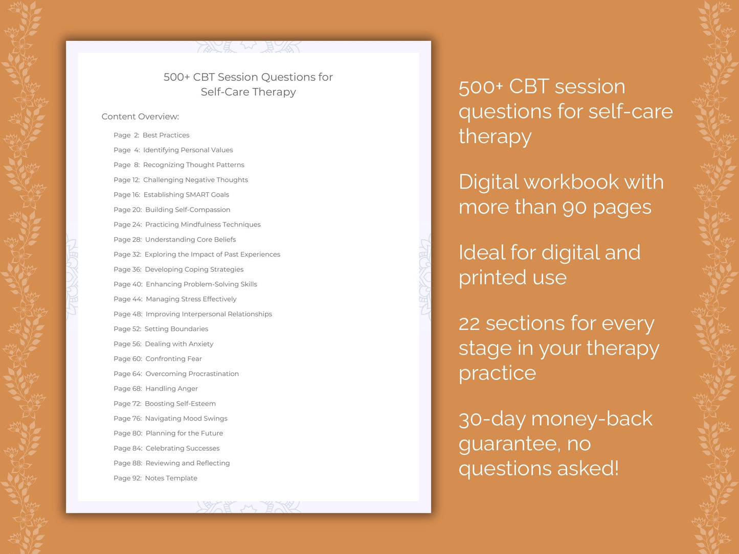 Self-Care Cognitive Behavioral Therapy (CBT) Therapist Worksheets