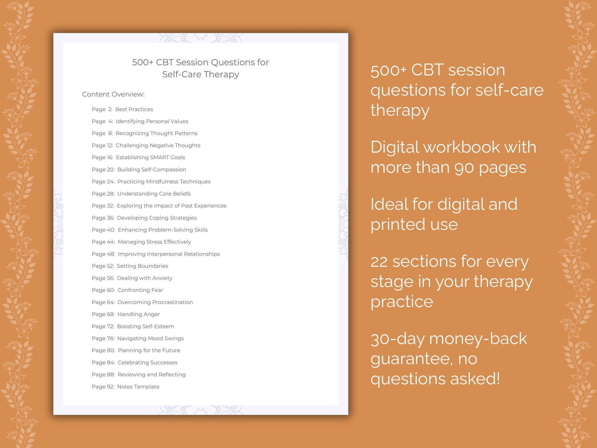 Self-Care Cognitive Behavioral Therapy (CBT) Therapist Worksheets