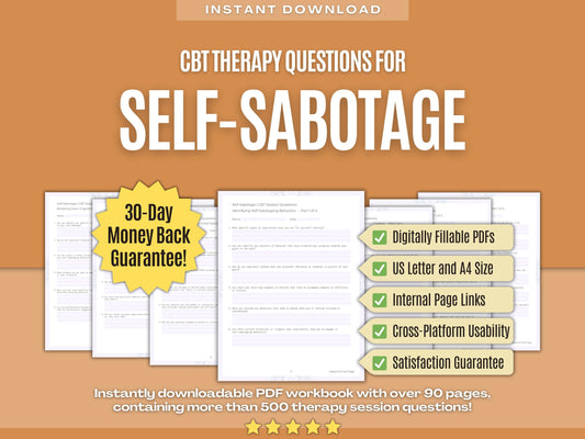 Self-Sabotage Cognitive Behavioral Therapy (CBT) Psychology Workbooks