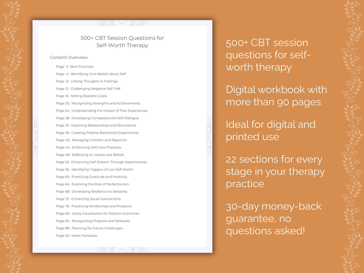 Self-Worth Cognitive Behavioral Therapy (CBT) Therapist Worksheets