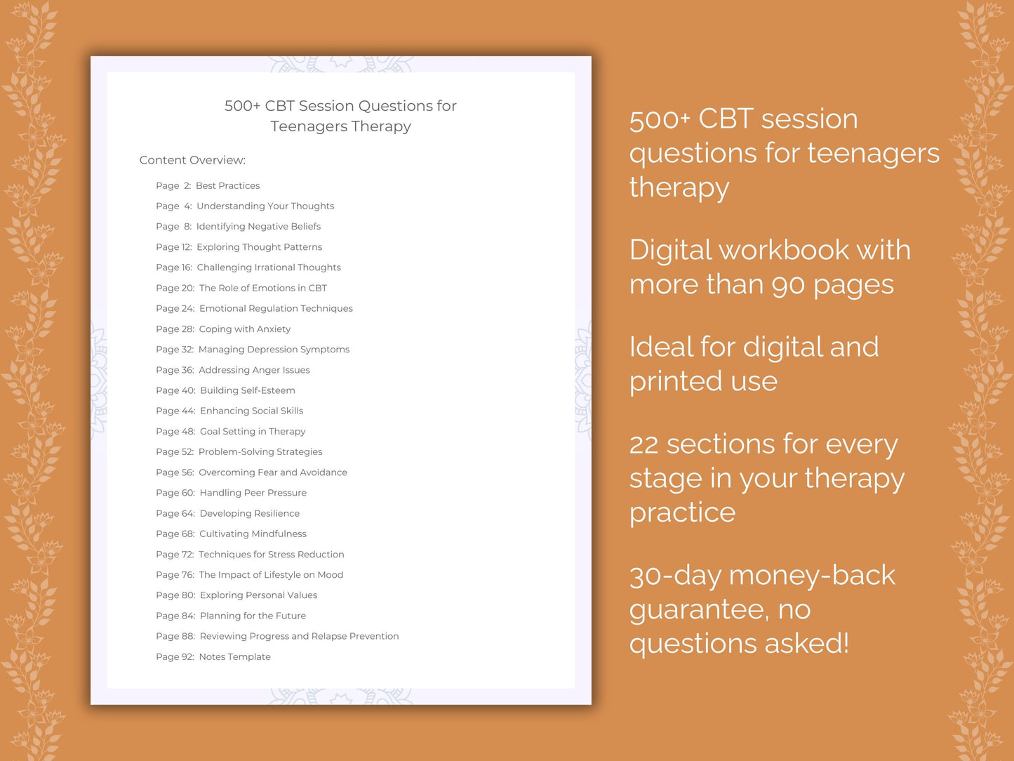 Teenagers Cognitive Behavioral Therapy (CBT) Therapist Worksheets