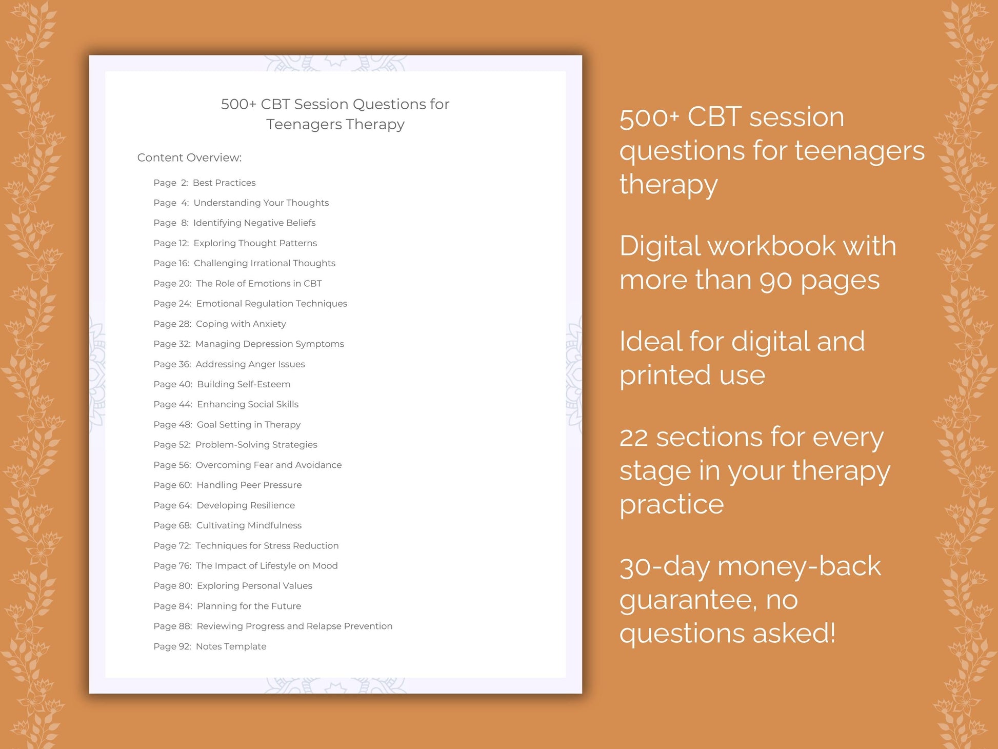 Teenagers Cognitive Behavioral Therapy (CBT) Therapist Worksheets