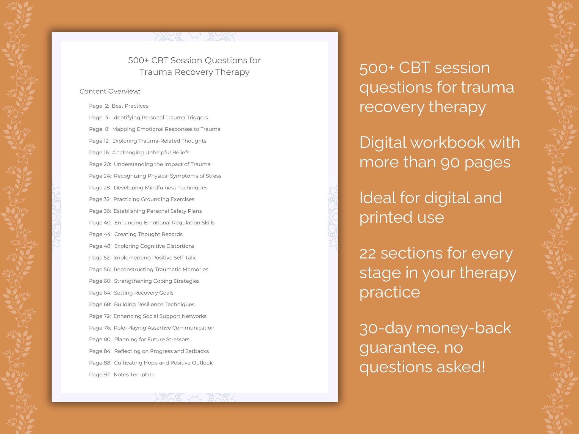 Trauma Recovery Cognitive Behavioral Therapy (CBT) Therapist Worksheets