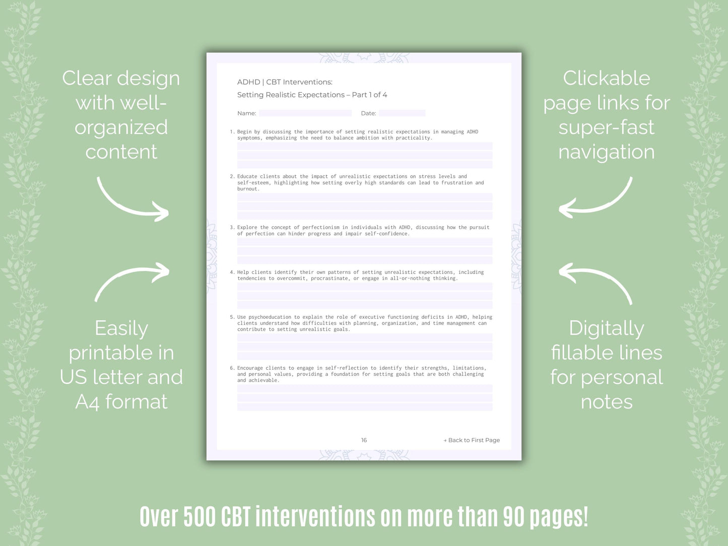 ADHD Cognitive Behavioral Therapy (CBT) Counseling Templates