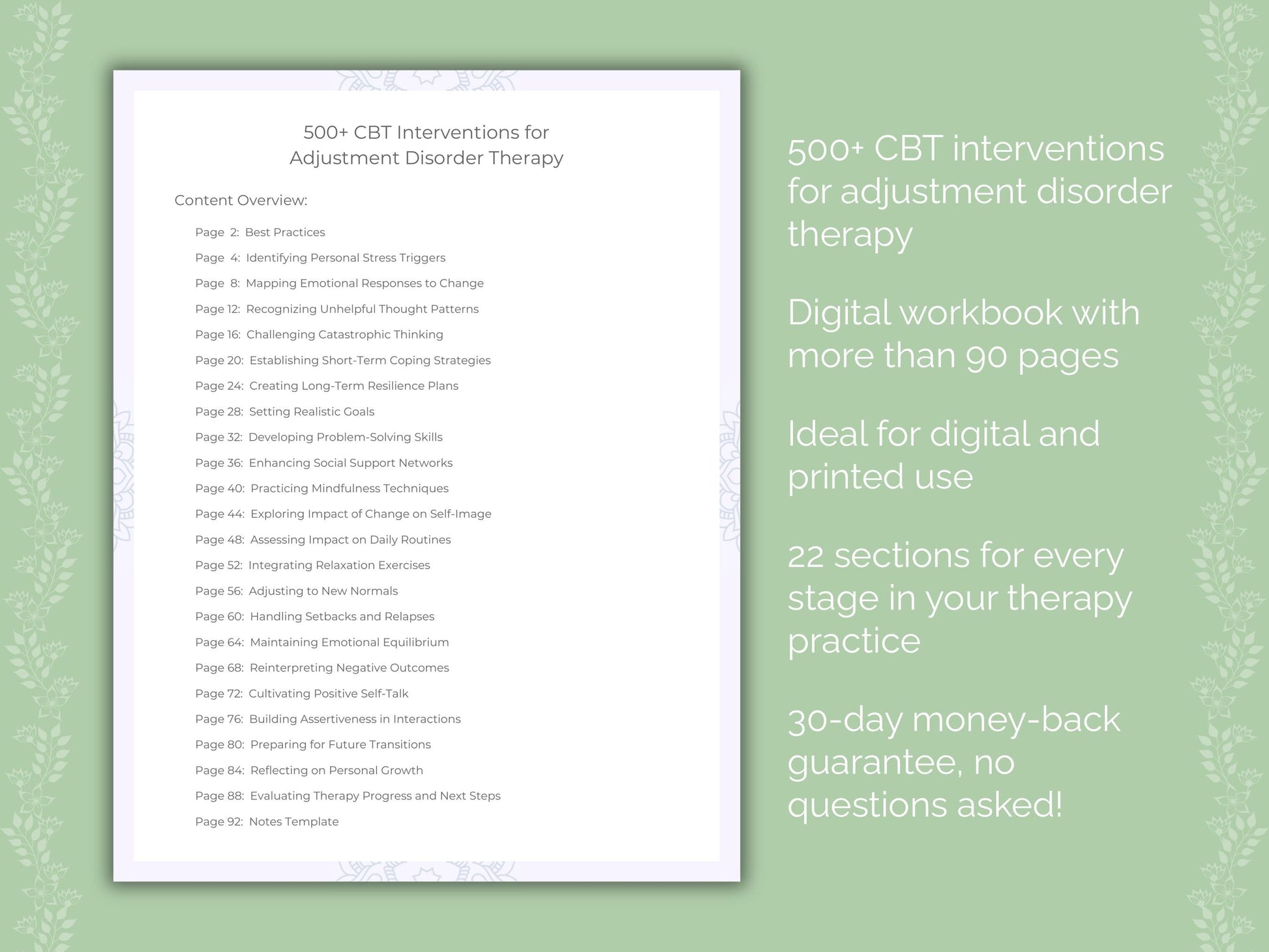Adjustment Disorder Cognitive Behavioral Therapy (CBT) Therapist Worksheets