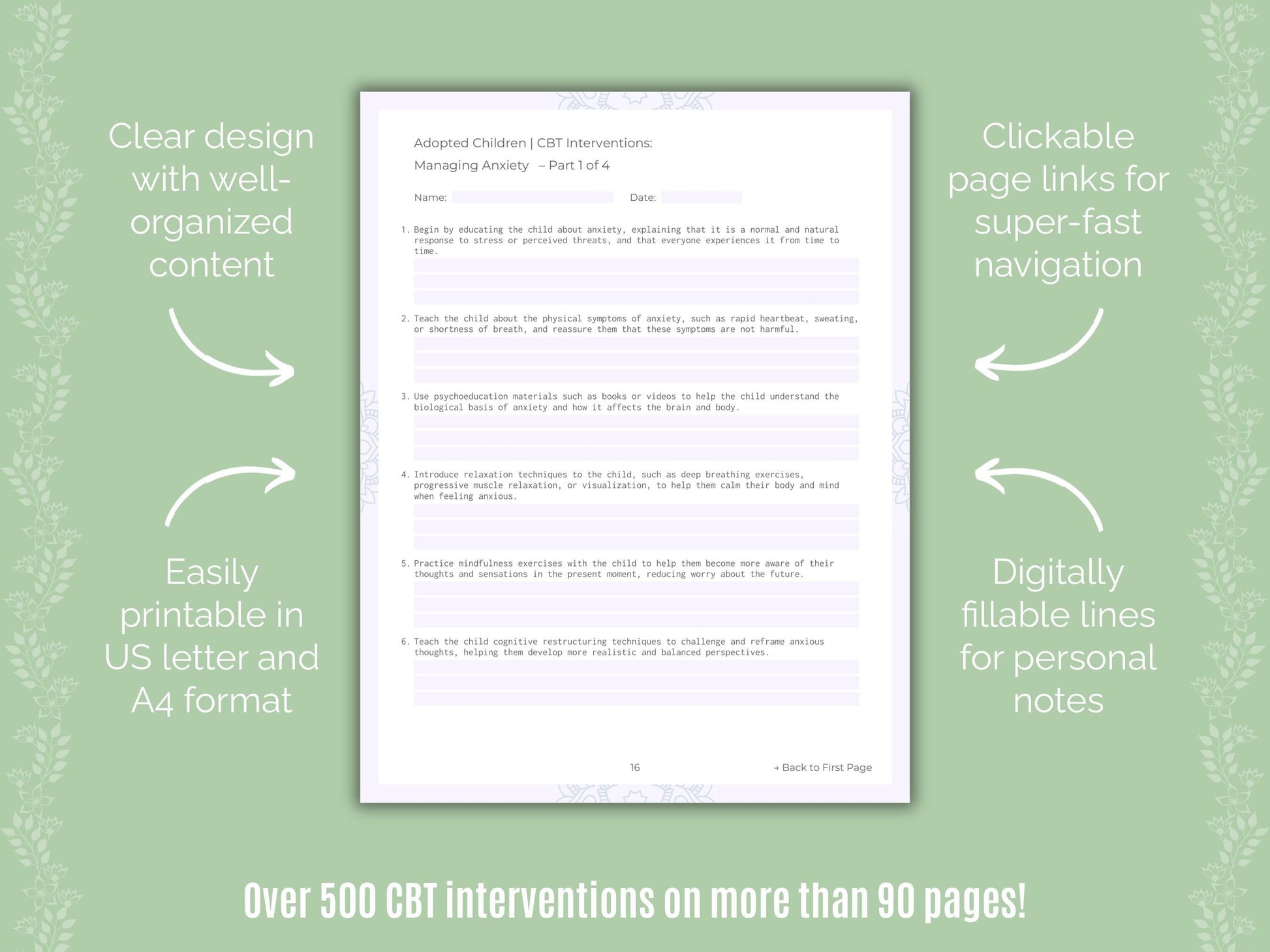 Adopted Children Cognitive Behavioral Therapy (CBT) Counseling Templates