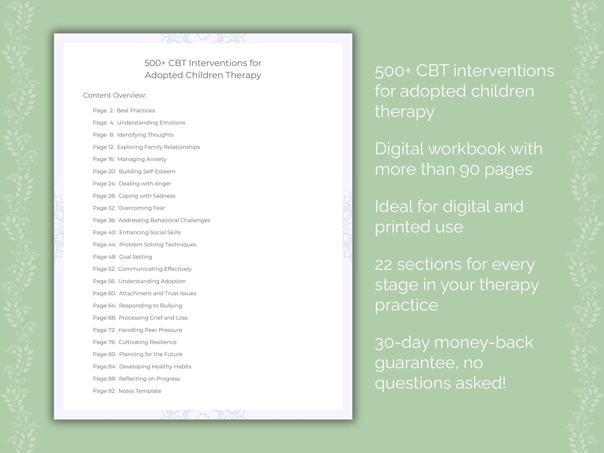 Adopted Children Cognitive Behavioral Therapy (CBT) Therapist Worksheets