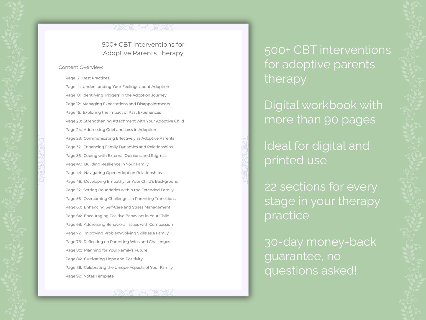 Adoptive Parents Cognitive Behavioral Therapy (CBT) Therapist Worksheets