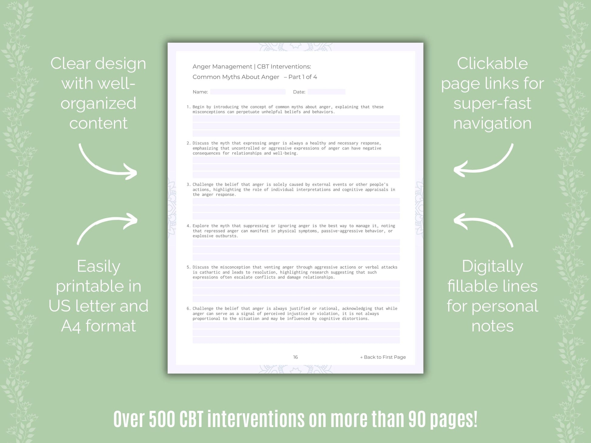 Anger Management Cognitive Behavioral Therapy (CBT) Counseling Templates