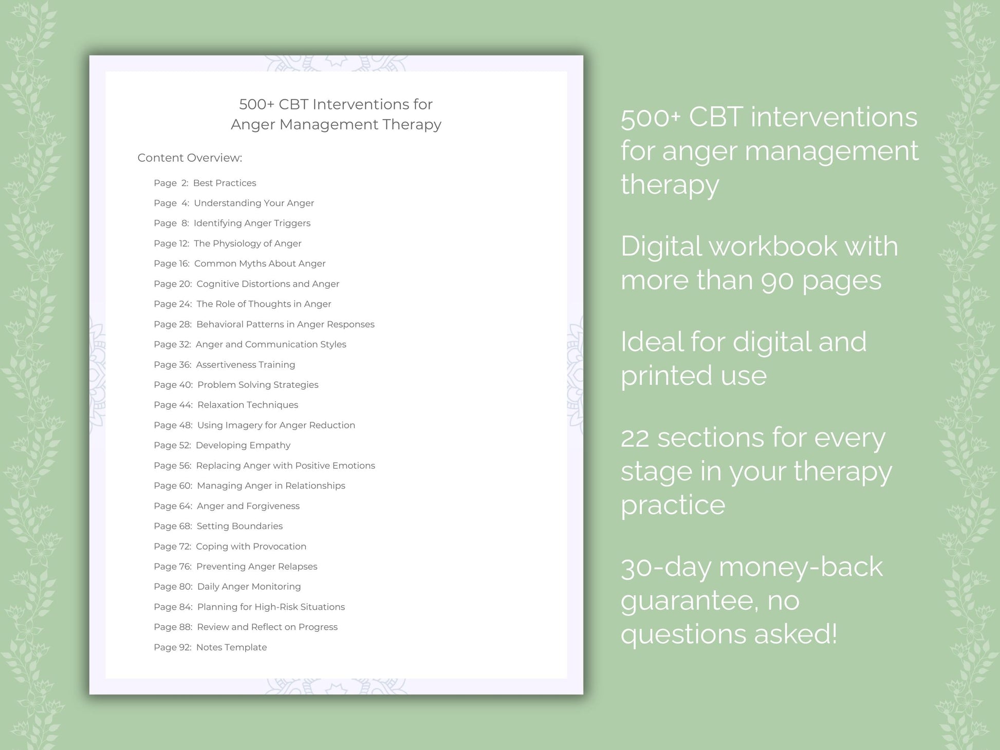 Anger Management Cognitive Behavioral Therapy (CBT) Therapist Worksheets