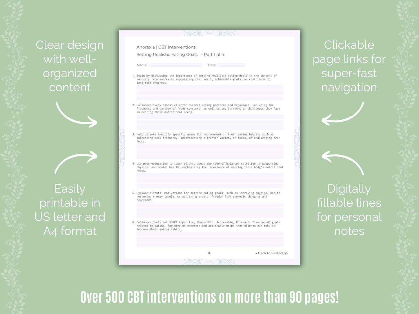 Anorexia Cognitive Behavioral Therapy (CBT) Counseling Templates