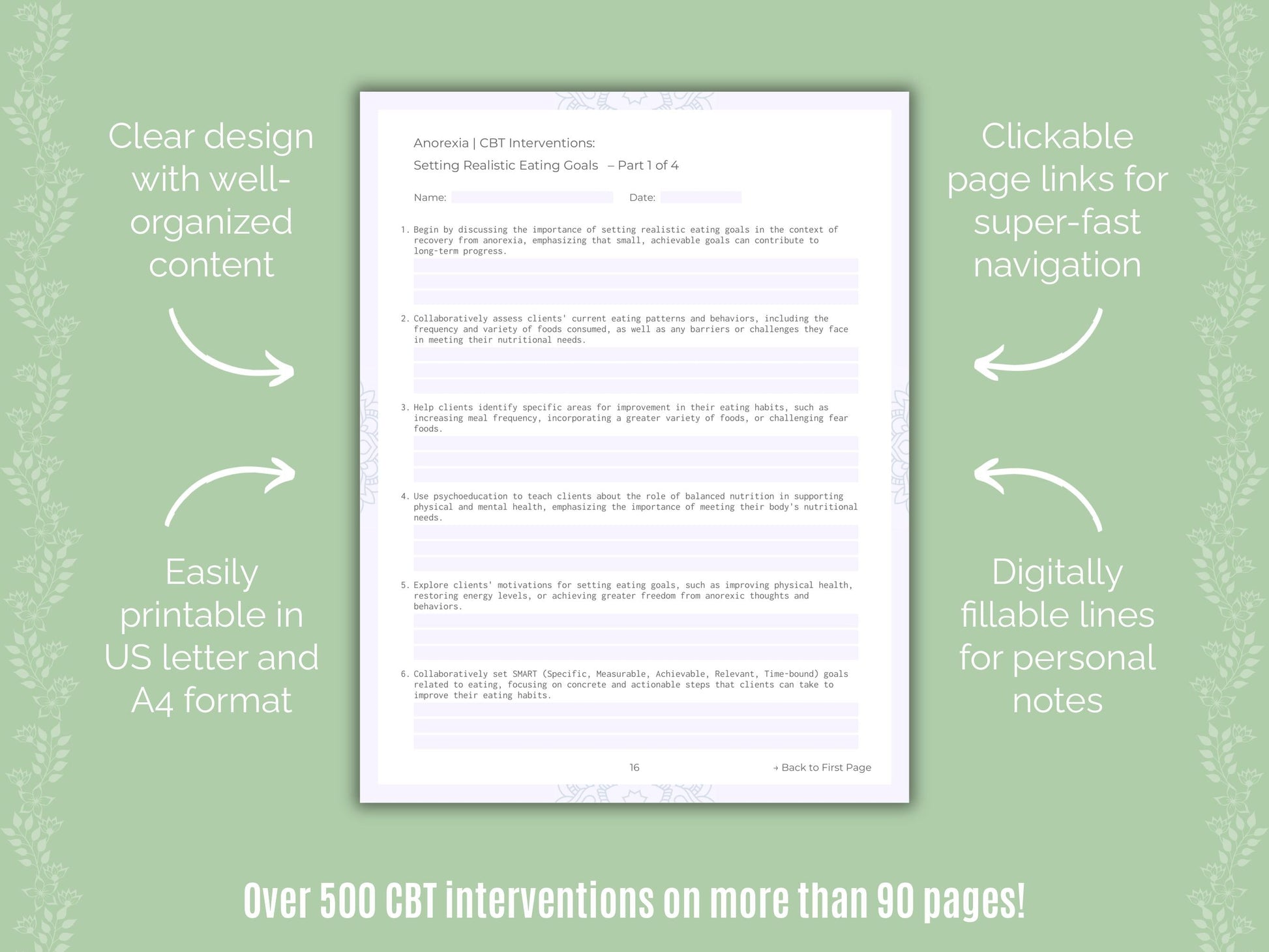 Anorexia Cognitive Behavioral Therapy (CBT) Counseling Templates