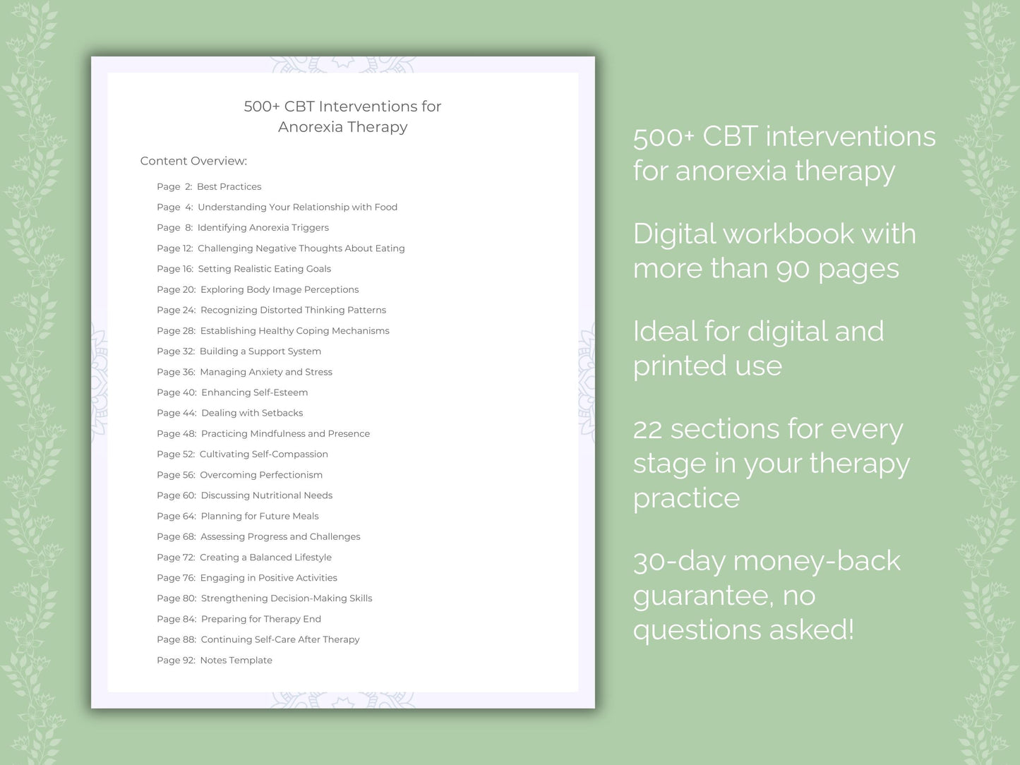 Anorexia Cognitive Behavioral Therapy (CBT) Therapist Worksheets