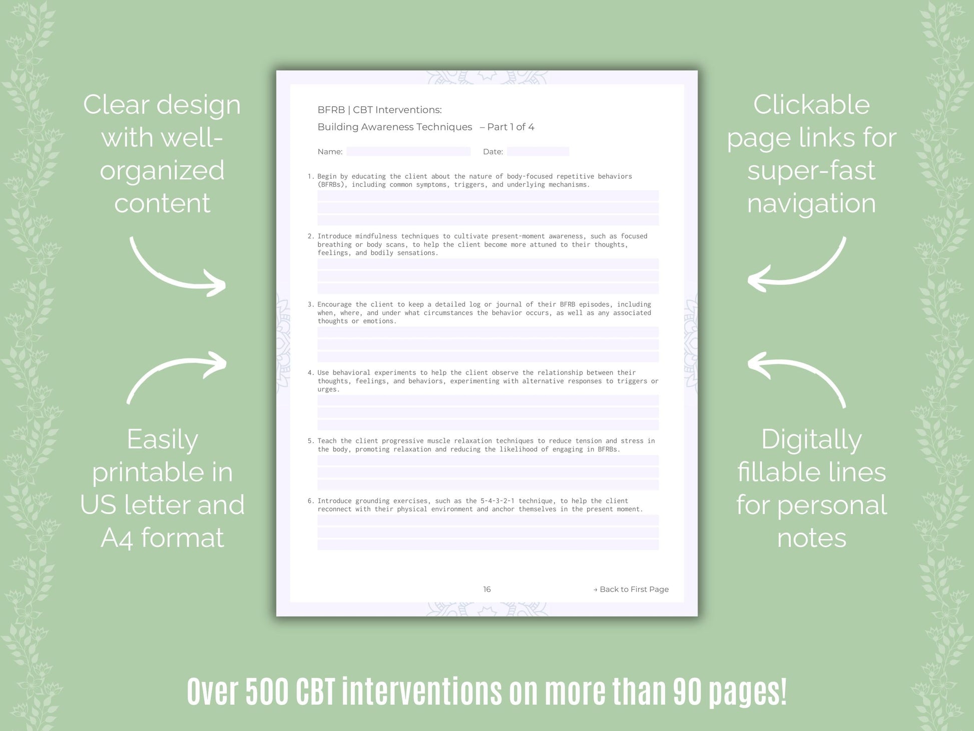 Body-Focused Repetitive Behavior (BFRB) Cognitive Behavioral Therapy (CBT) Counseling Templates