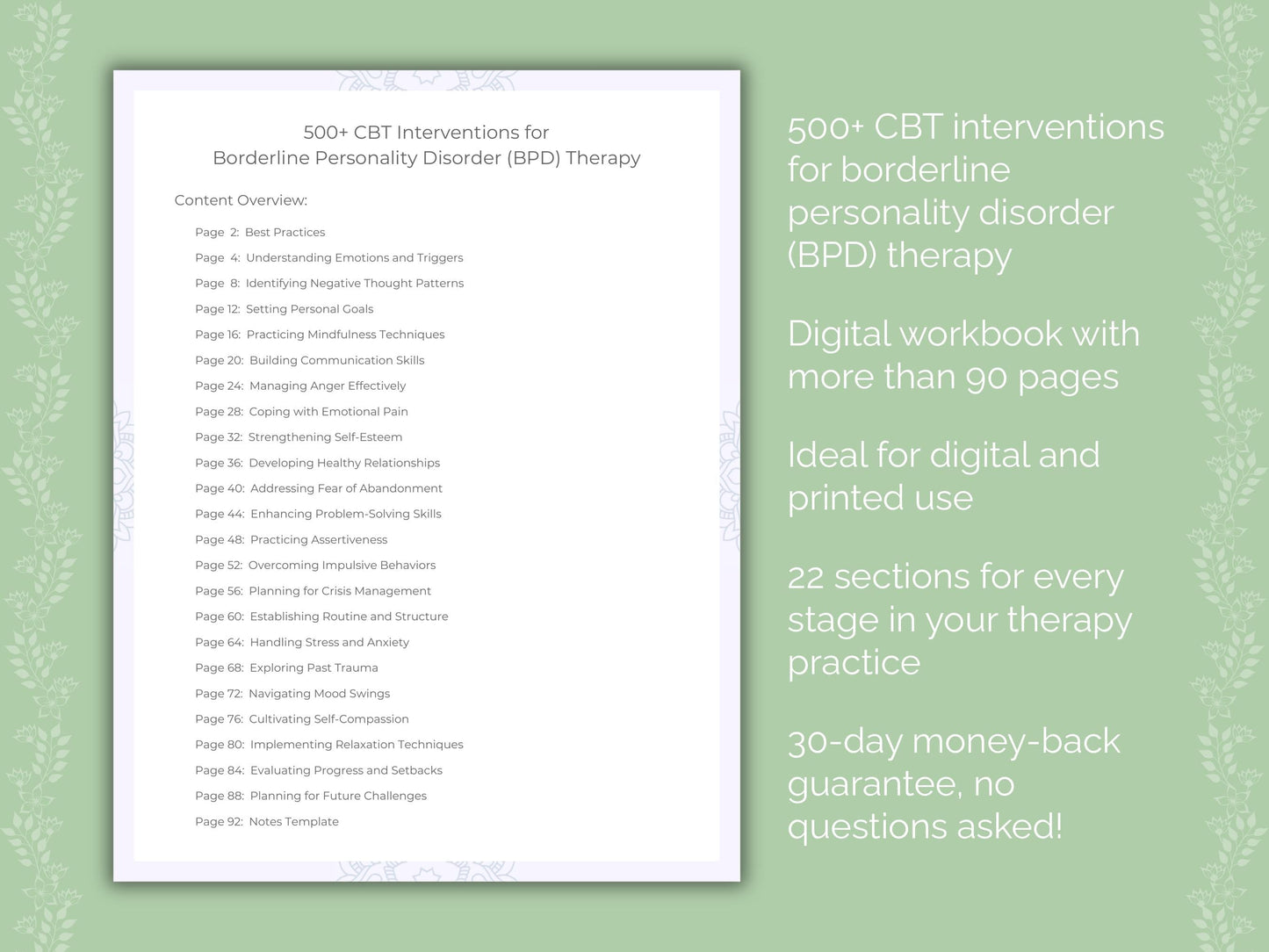 Borderline Personality Disorder (BPD) Cognitive Behavioral Therapy (CBT) Therapist Worksheets