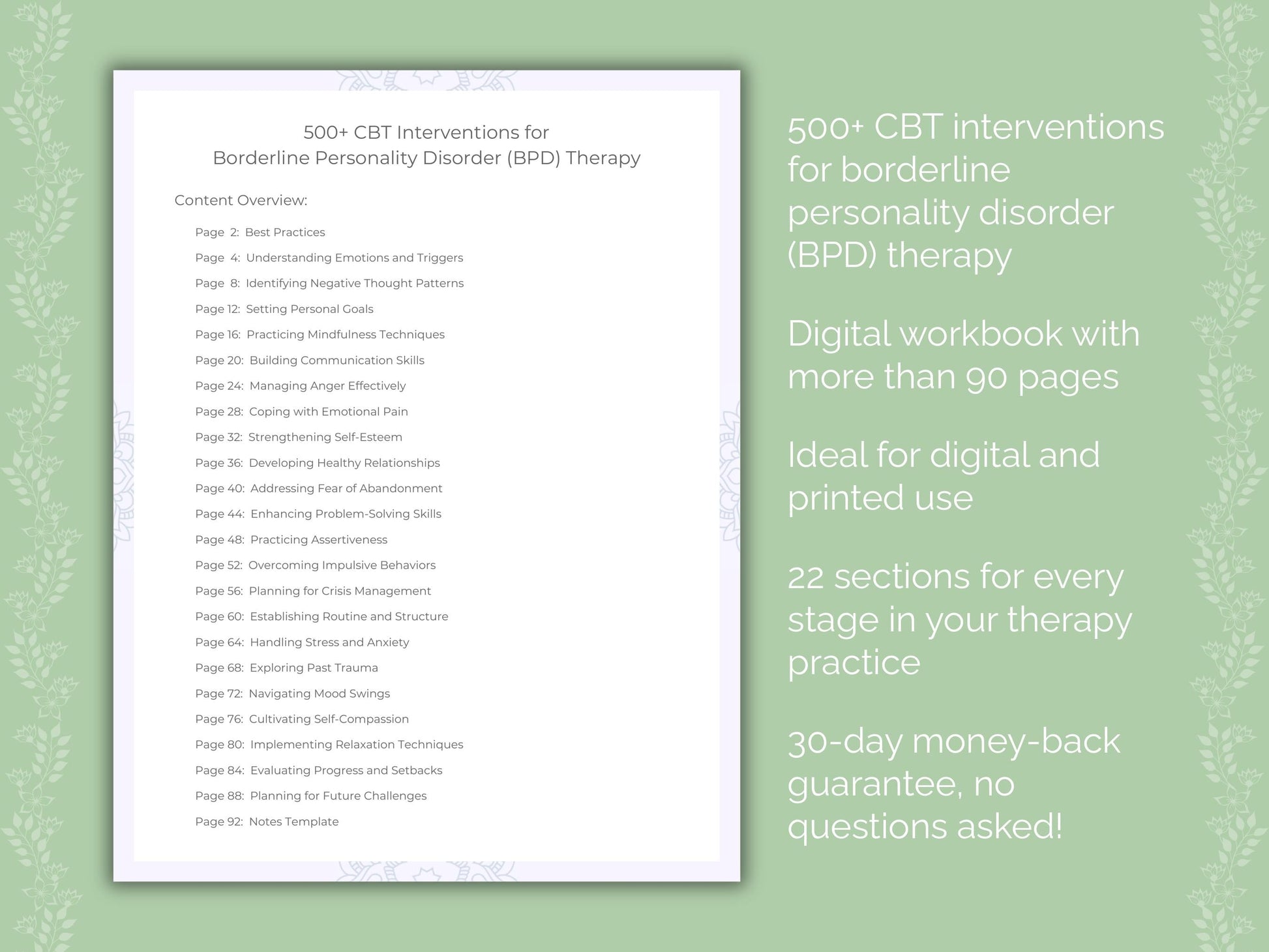 Borderline Personality Disorder (BPD) Cognitive Behavioral Therapy (CBT) Therapist Worksheets