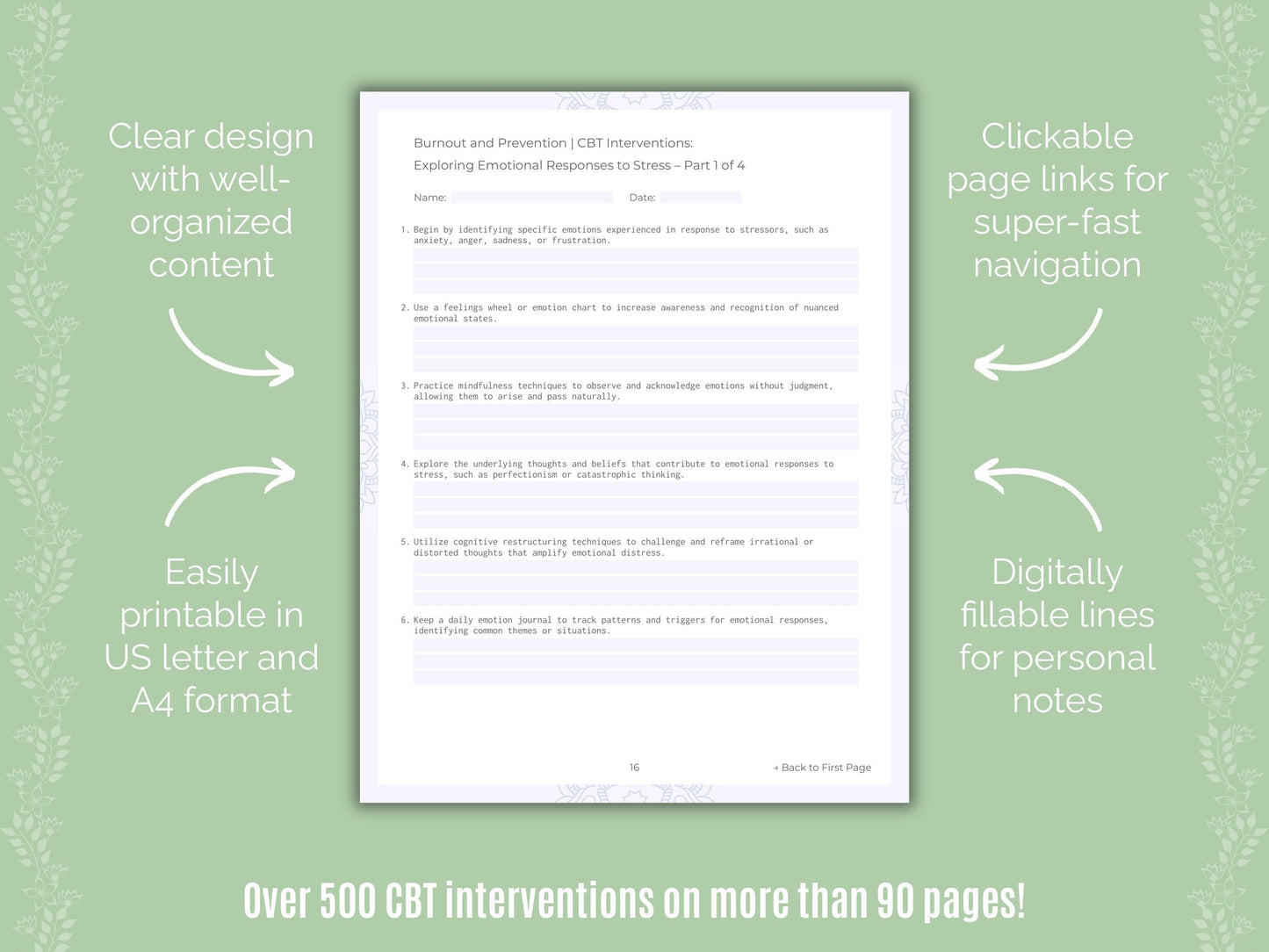 Burnout and Prevention Cognitive Behavioral Therapy (CBT) Counseling Templates