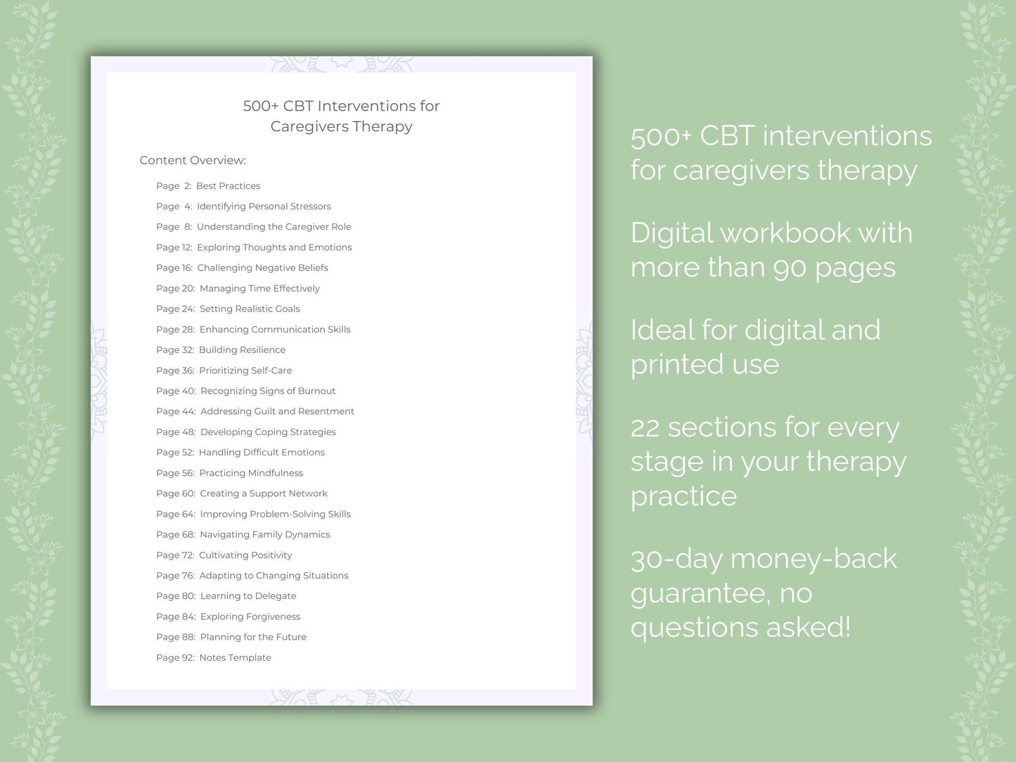 Caregivers Cognitive Behavioral Therapy (CBT) Therapist Worksheets