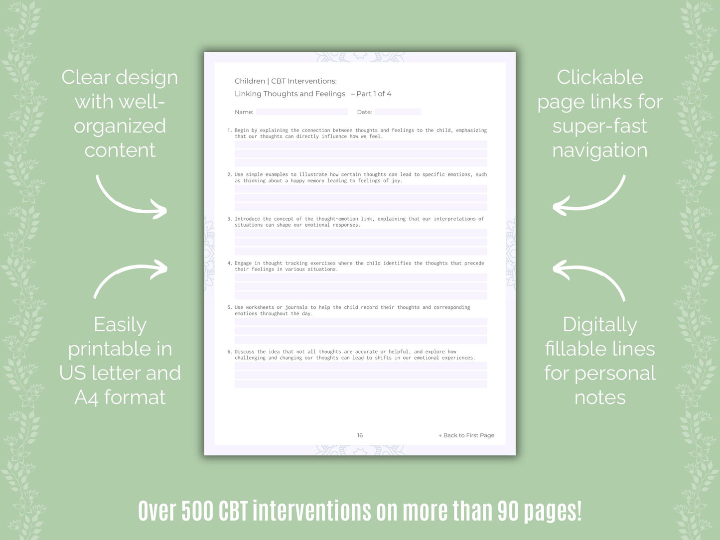 Children Cognitive Behavioral Therapy (CBT) Counseling Templates