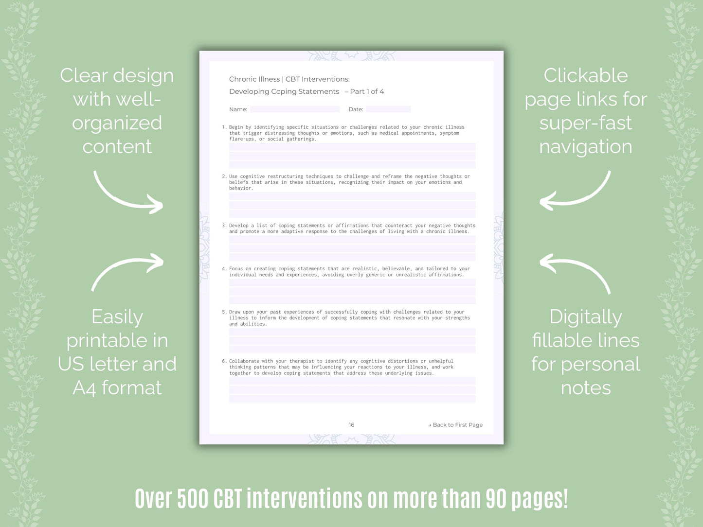 Chronic Illness Cognitive Behavioral Therapy (CBT) Counseling Templates