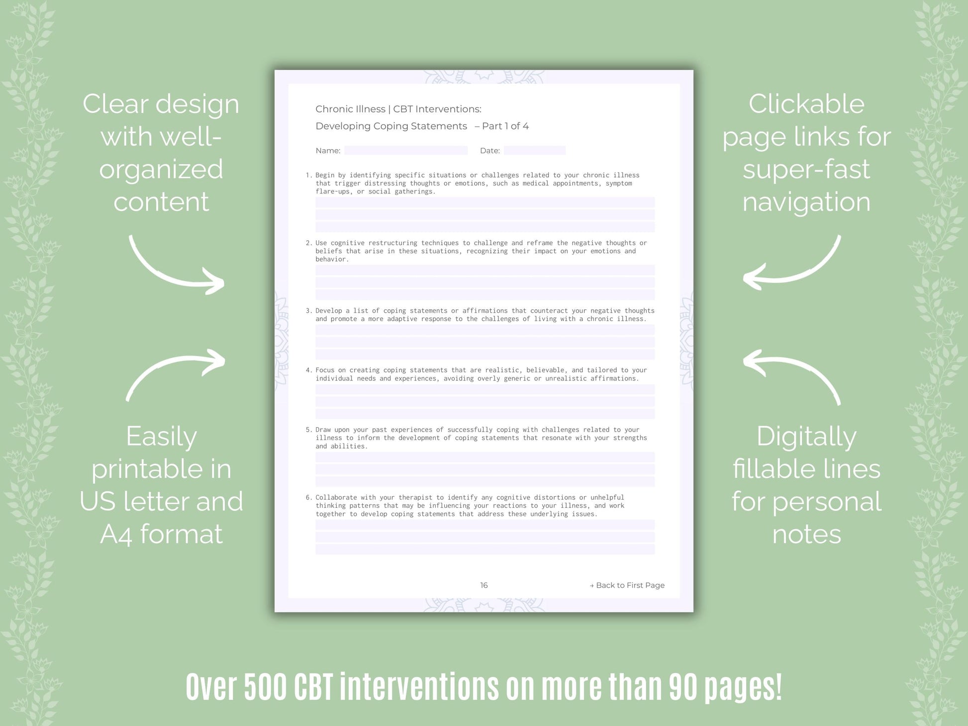 Chronic Illness Cognitive Behavioral Therapy (CBT) Counseling Templates