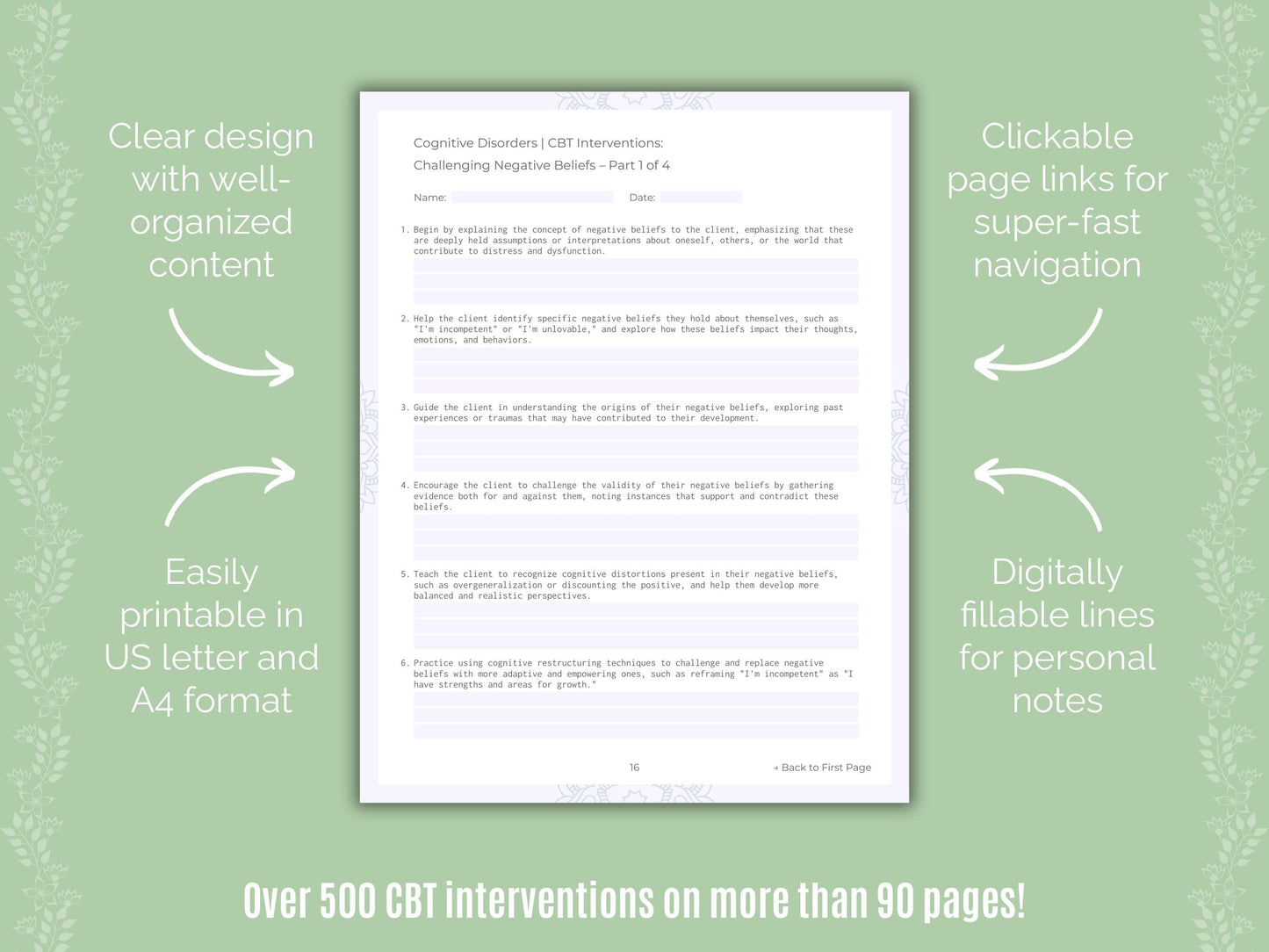 Cognitive Disorders Cognitive Behavioral Therapy (CBT) Counseling Templates