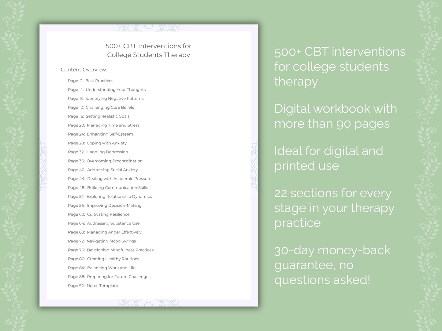 College Students Cognitive Behavioral Therapy (CBT) Therapist Worksheets