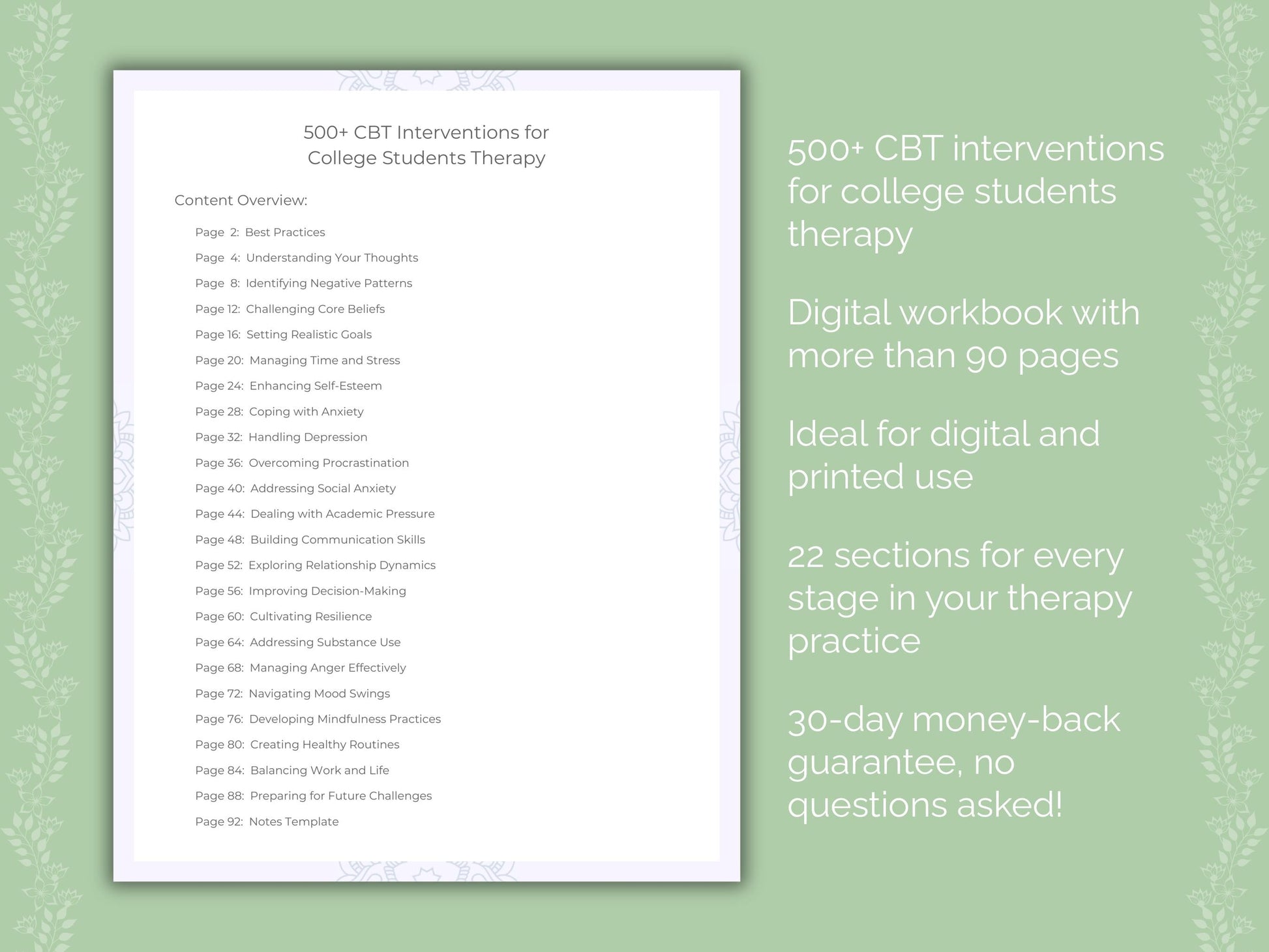 College Students Cognitive Behavioral Therapy (CBT) Therapist Worksheets