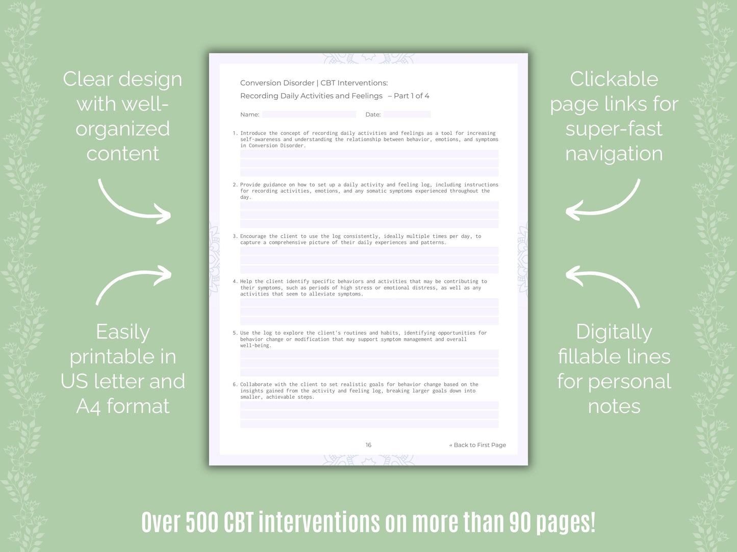 Conversion Disorder Cognitive Behavioral Therapy (CBT) Counseling Templates