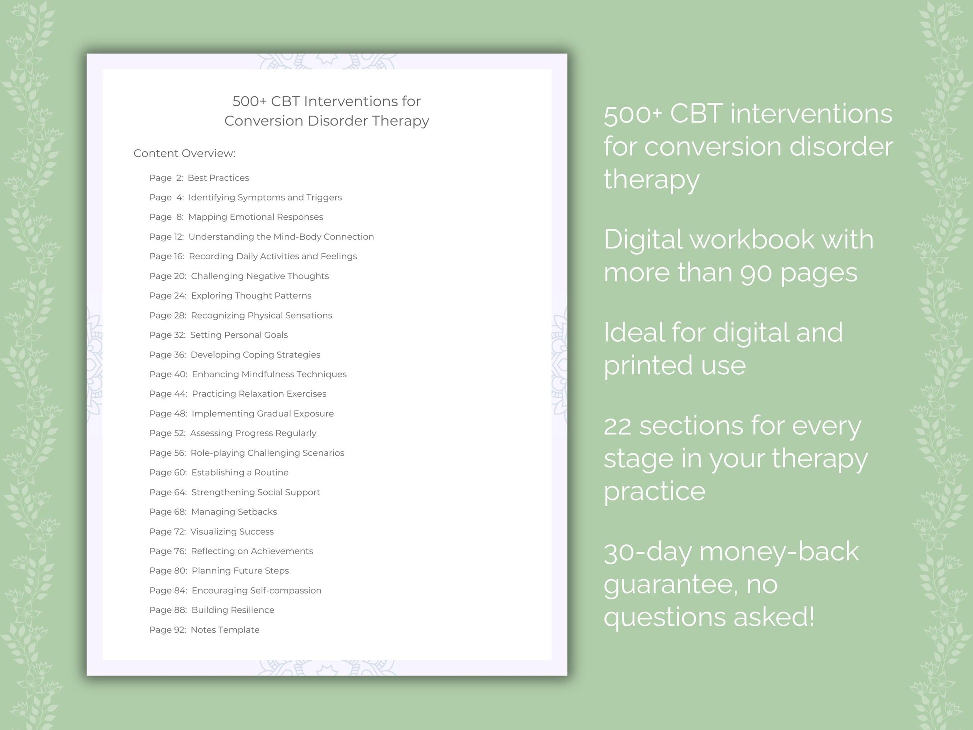 Conversion Disorder Cognitive Behavioral Therapy (CBT) Therapist Worksheets