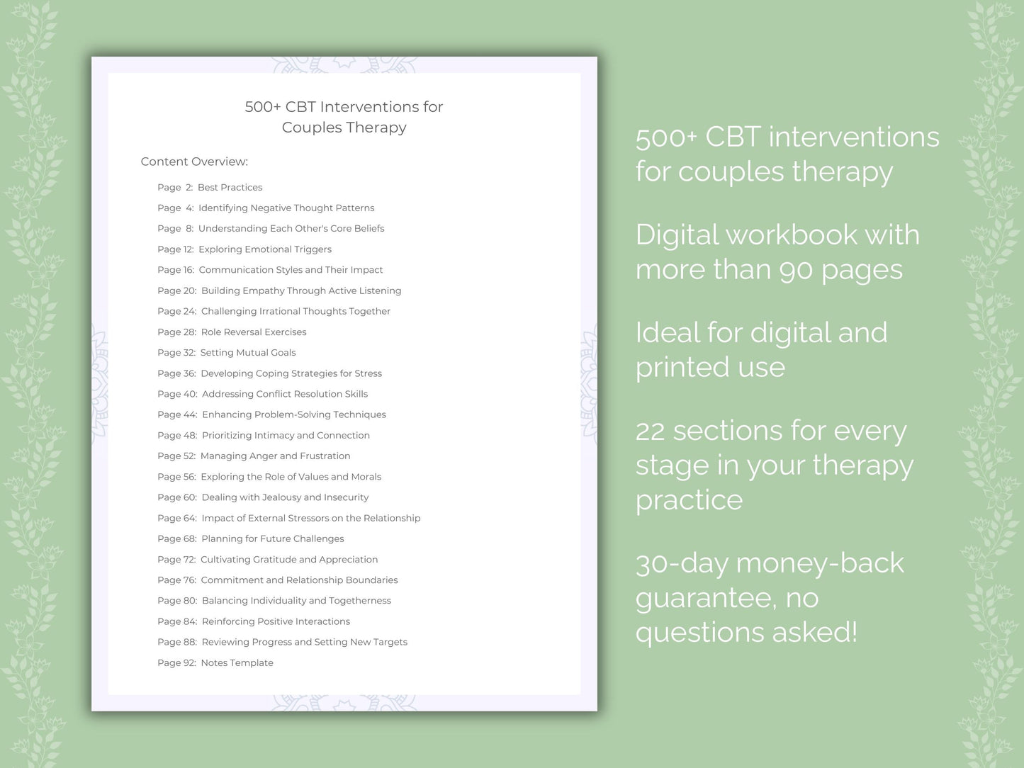 Couples Cognitive Behavioral Therapy (CBT) Therapist Worksheets