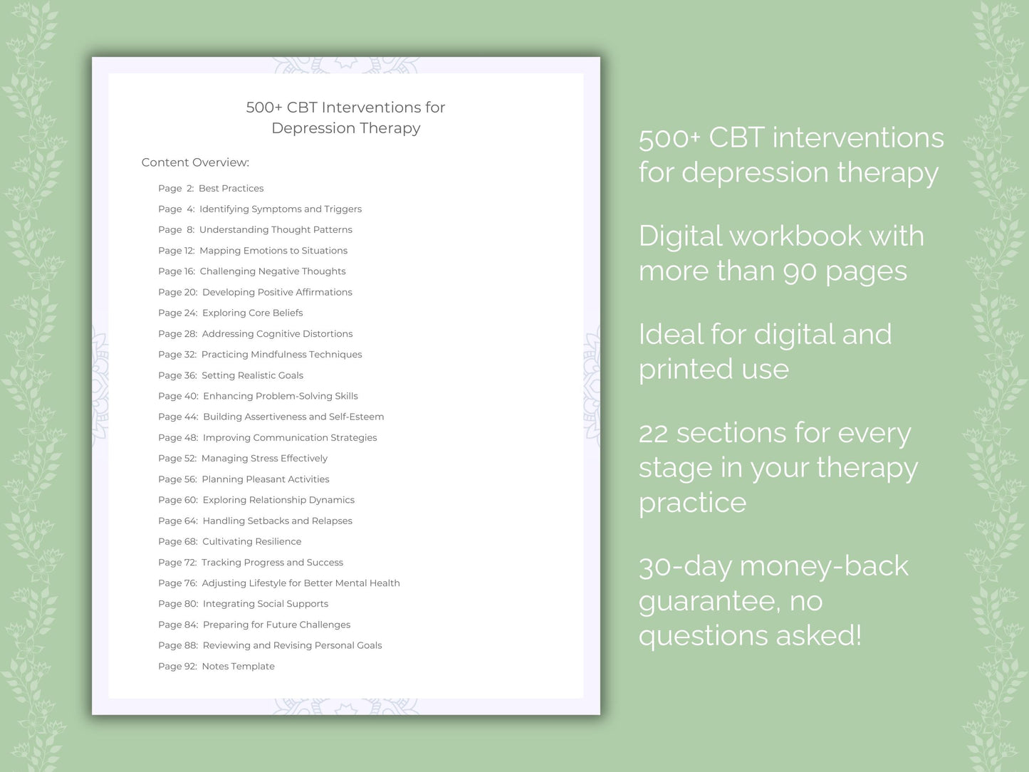 Depression Cognitive Behavioral Therapy (CBT) Therapist Worksheets