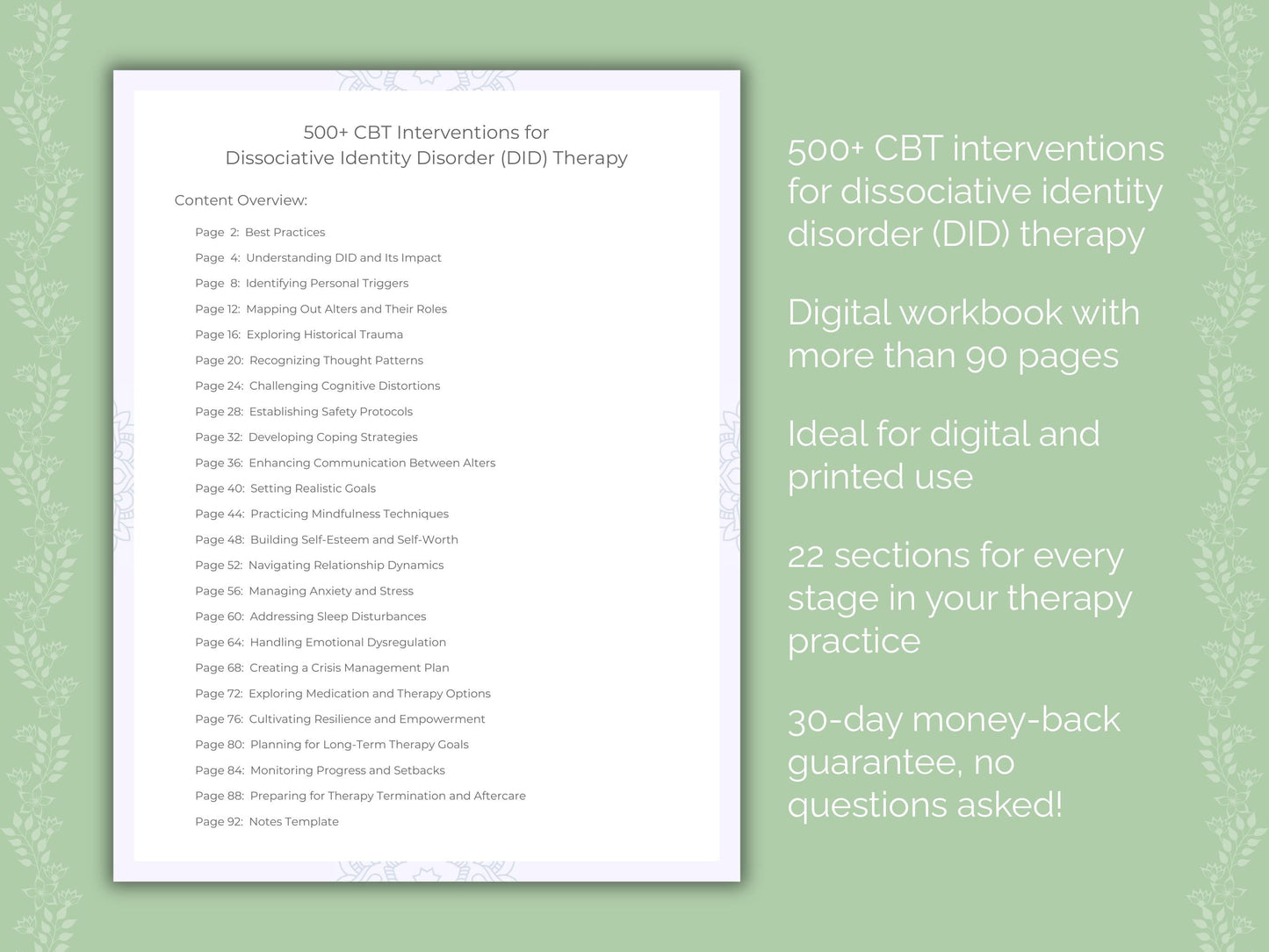 Dissociative Identity Disorder (DID) Cognitive Behavioral Therapy (CBT) Therapist Worksheets