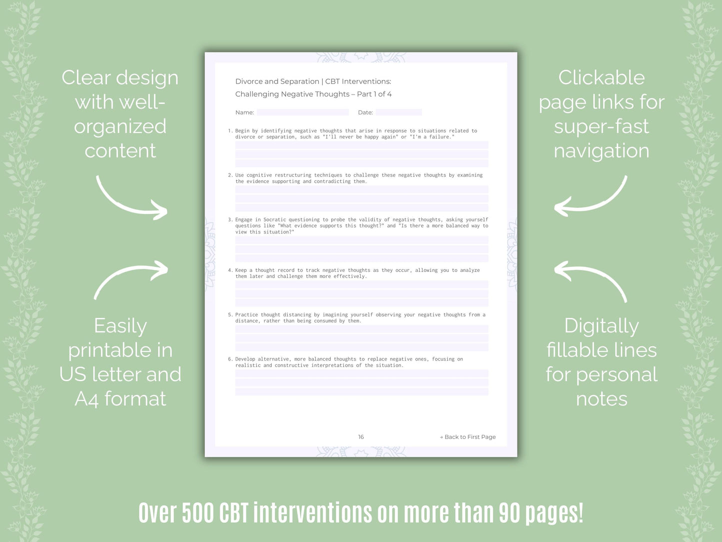 Divorce and Separation Cognitive Behavioral Therapy (CBT) Counseling Templates