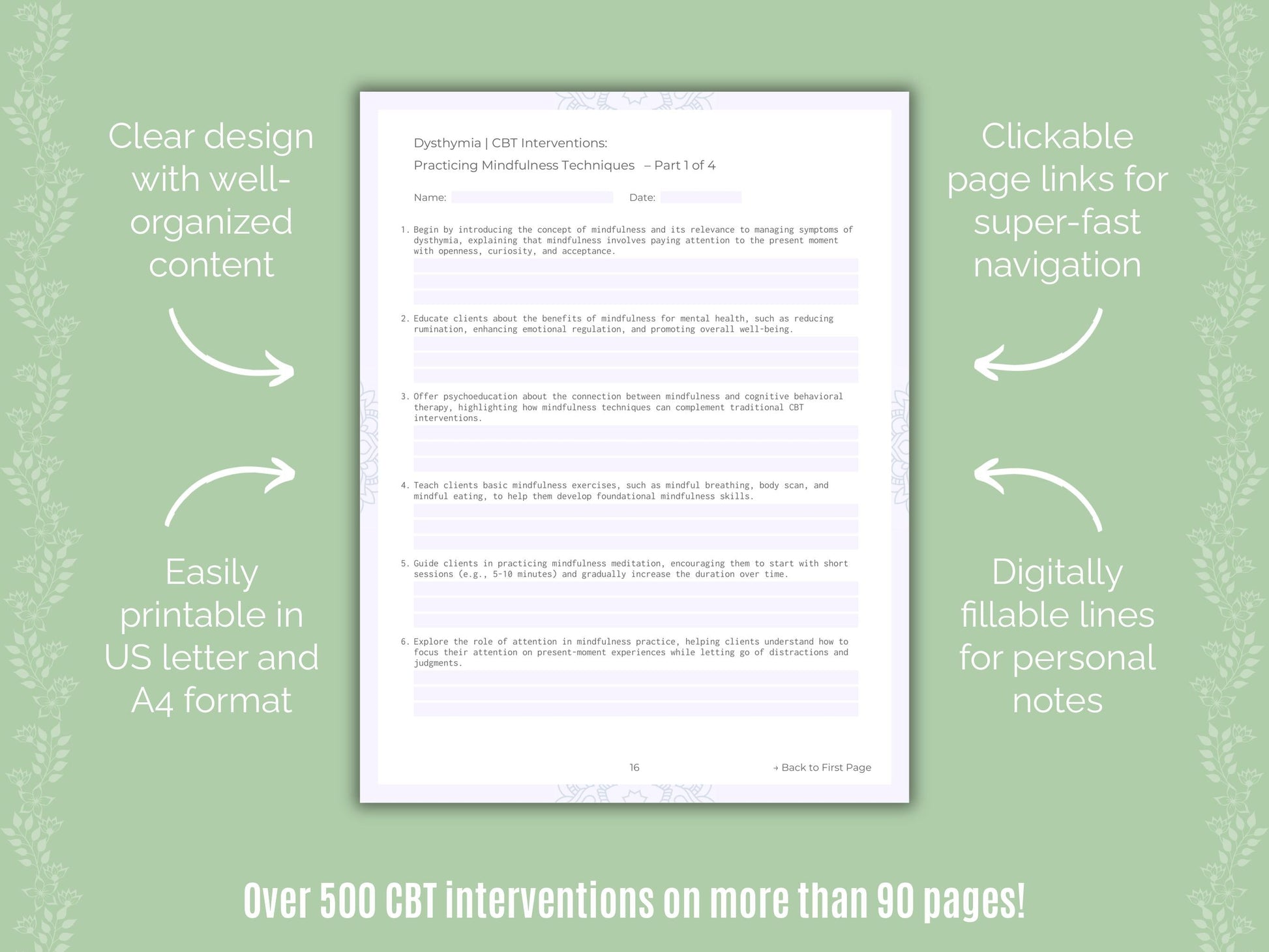 Dysthymia Cognitive Behavioral Therapy (CBT) Counseling Templates