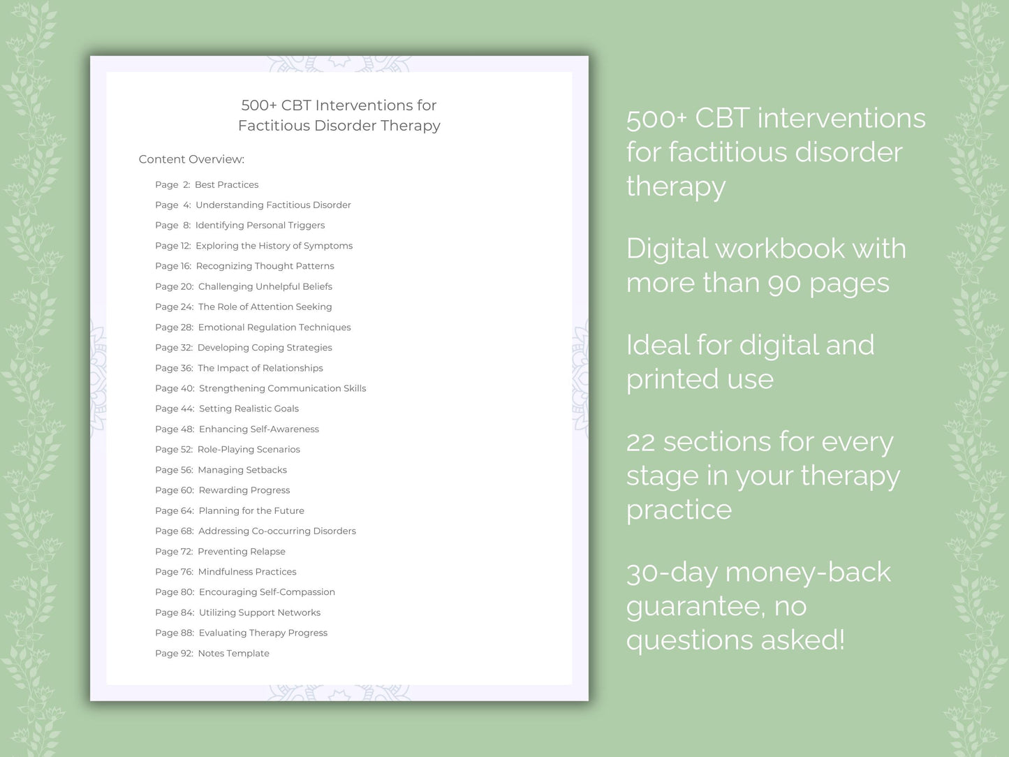 Factitious Disorder Cognitive Behavioral Therapy (CBT) Therapist Worksheets