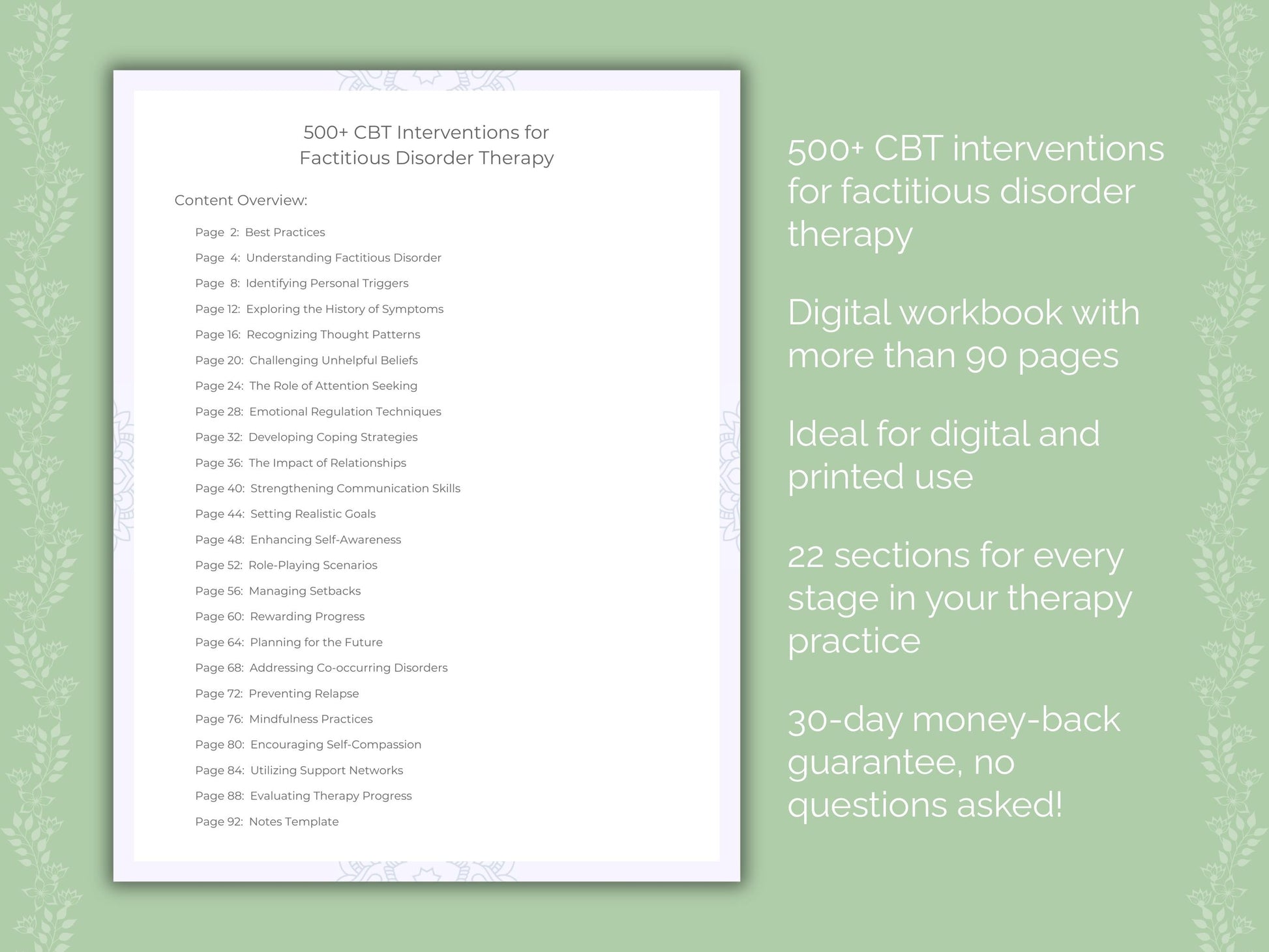Factitious Disorder Cognitive Behavioral Therapy (CBT) Therapist Worksheets