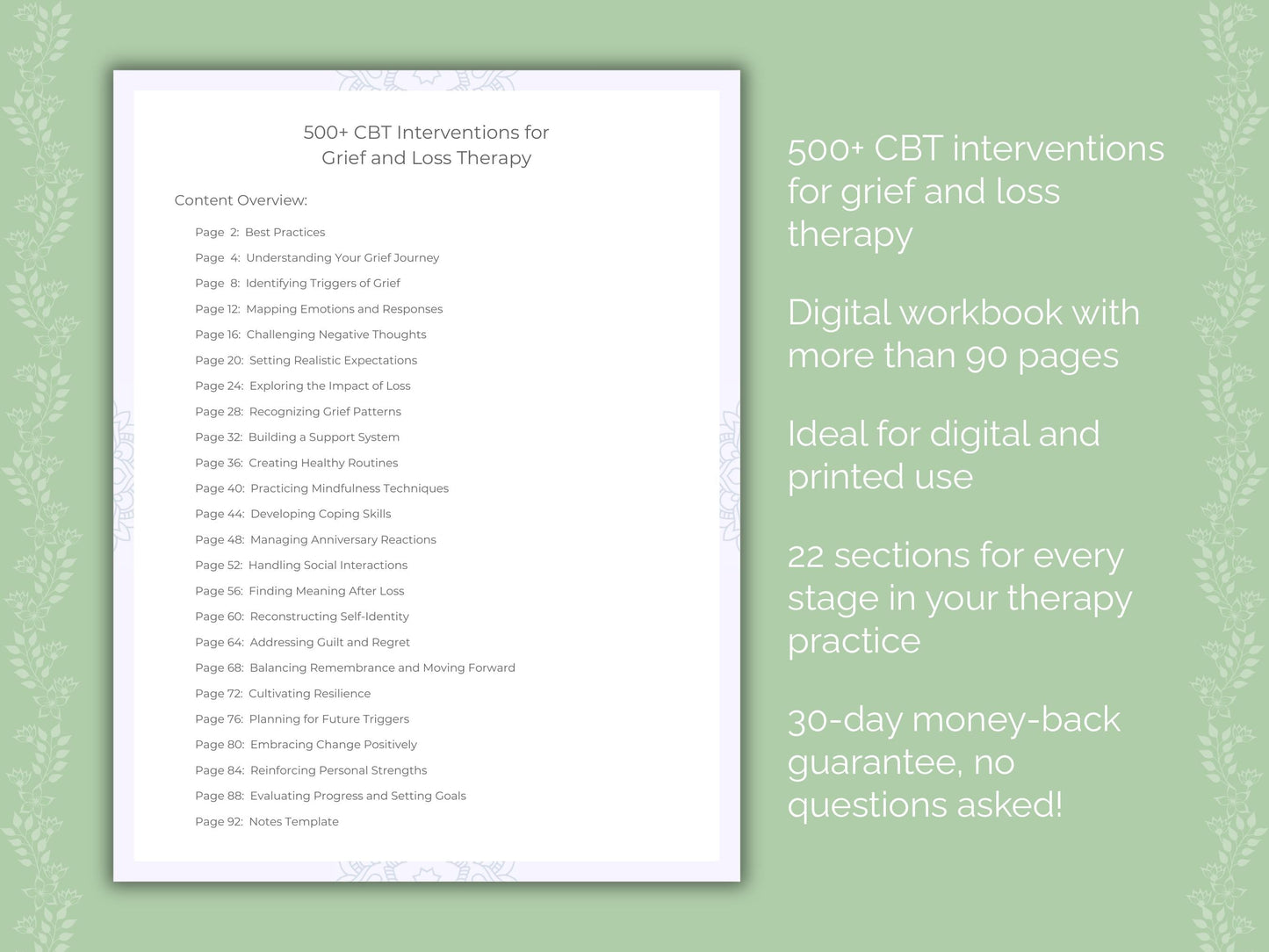 Grief and Loss Cognitive Behavioral Therapy (CBT) Therapist Worksheets