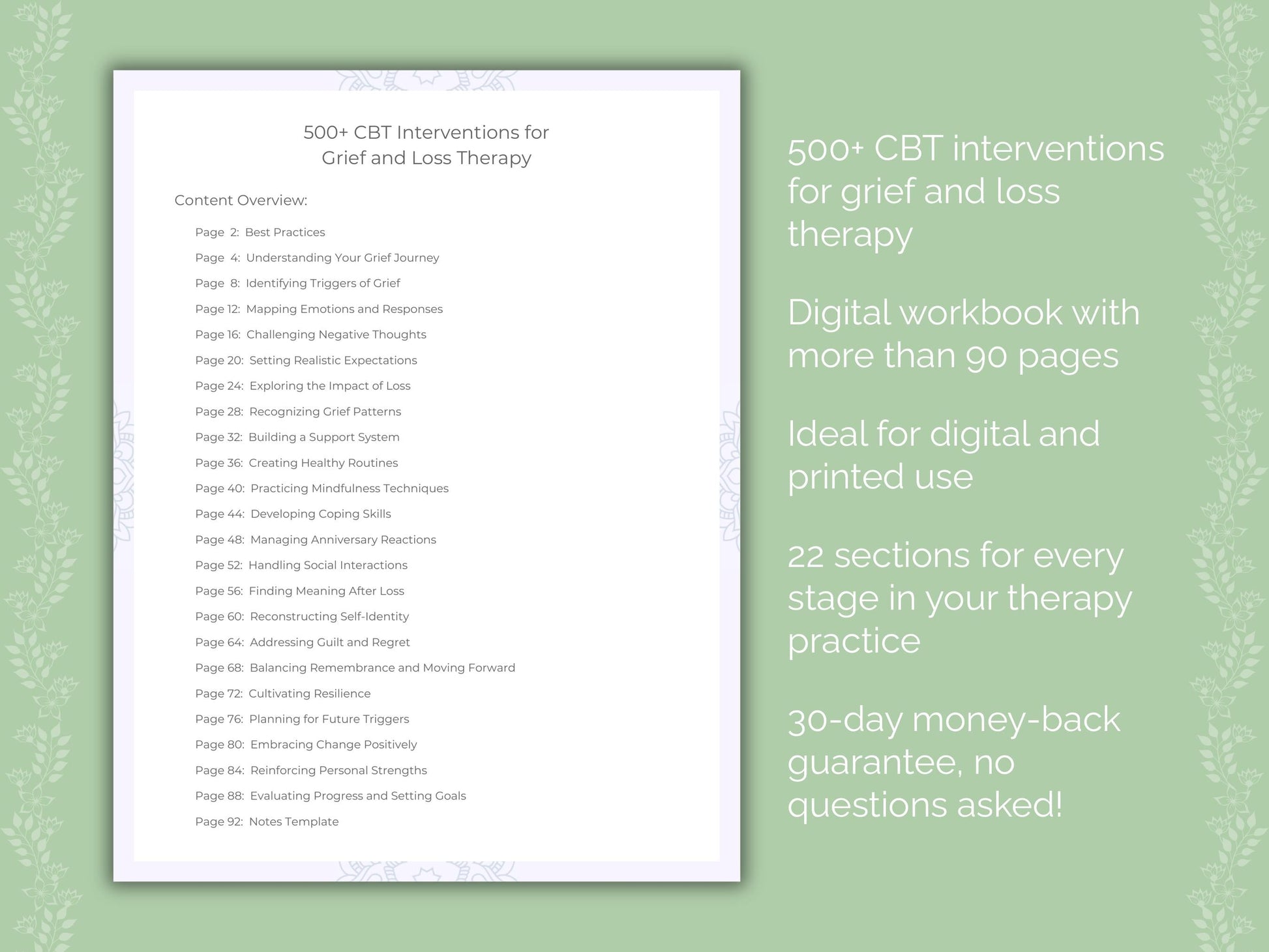 Grief and Loss Cognitive Behavioral Therapy (CBT) Therapist Worksheets