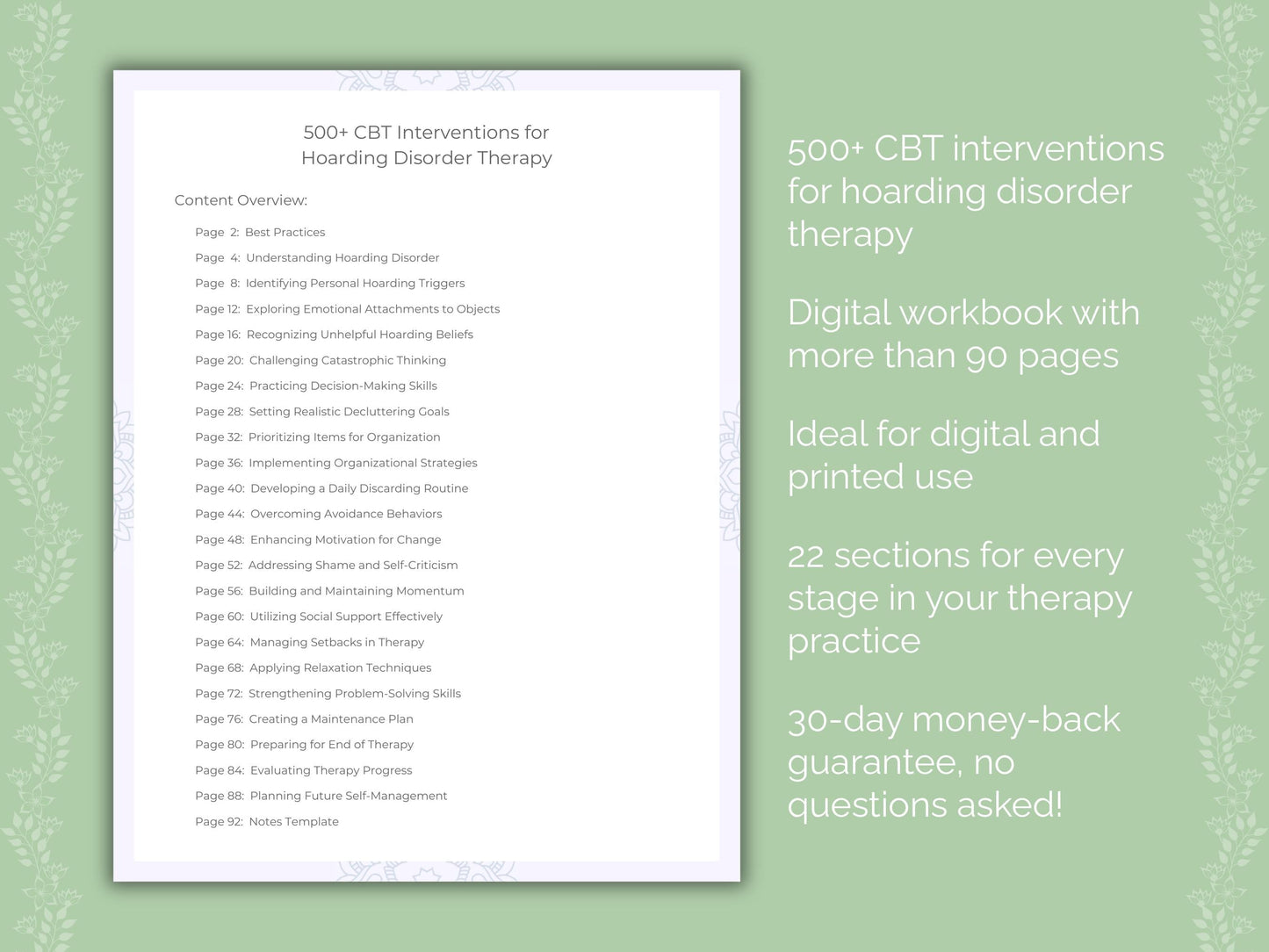 Hoarding Disorder Cognitive Behavioral Therapy (CBT) Therapist Worksheets