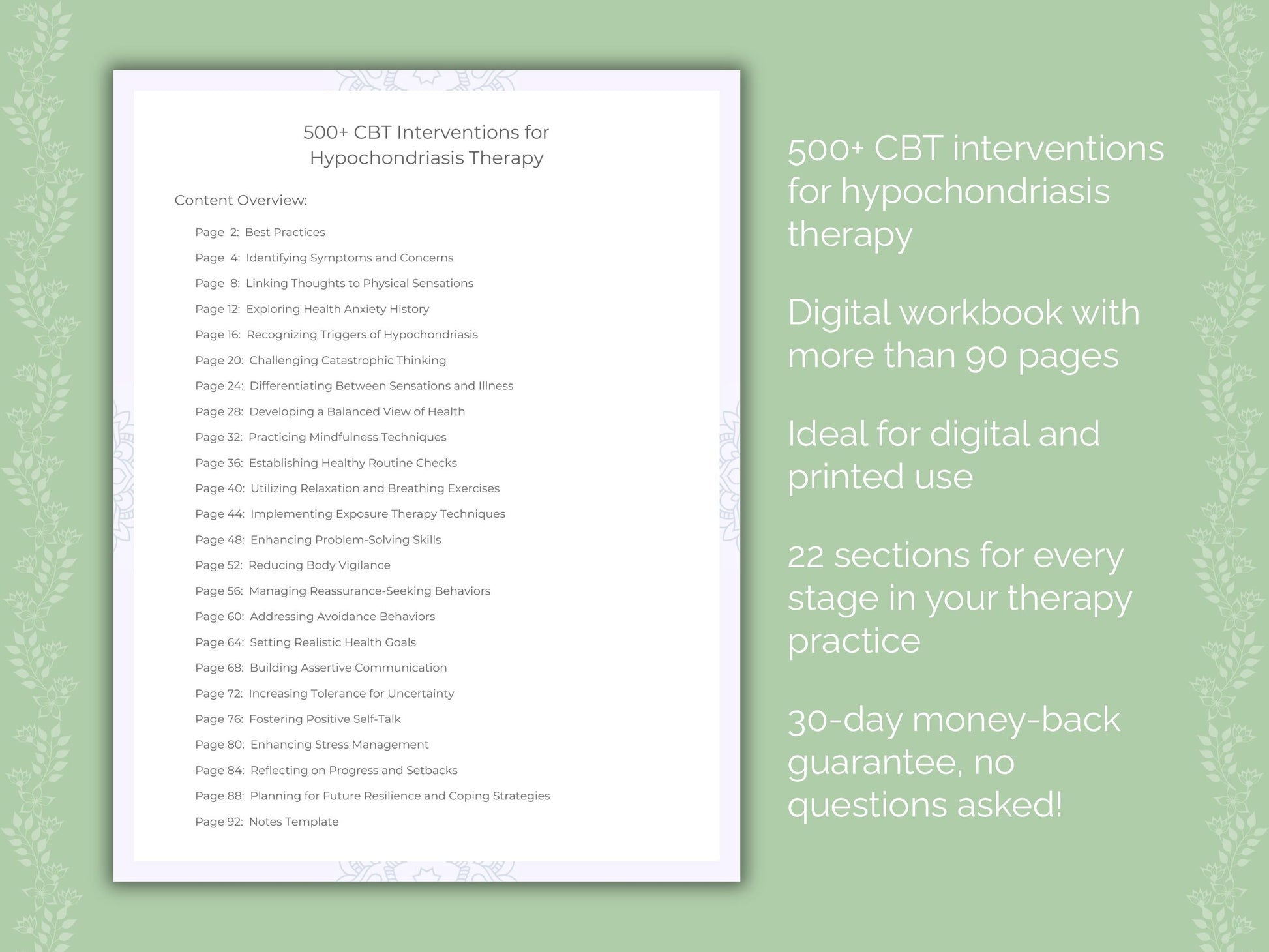 Hypochondriasis Cognitive Behavioral Therapy (CBT) Therapist Worksheets