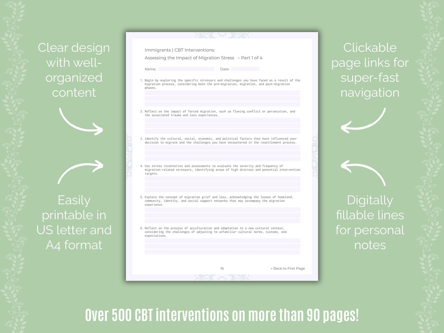 Immigrants Cognitive Behavioral Therapy (CBT) Counseling Templates