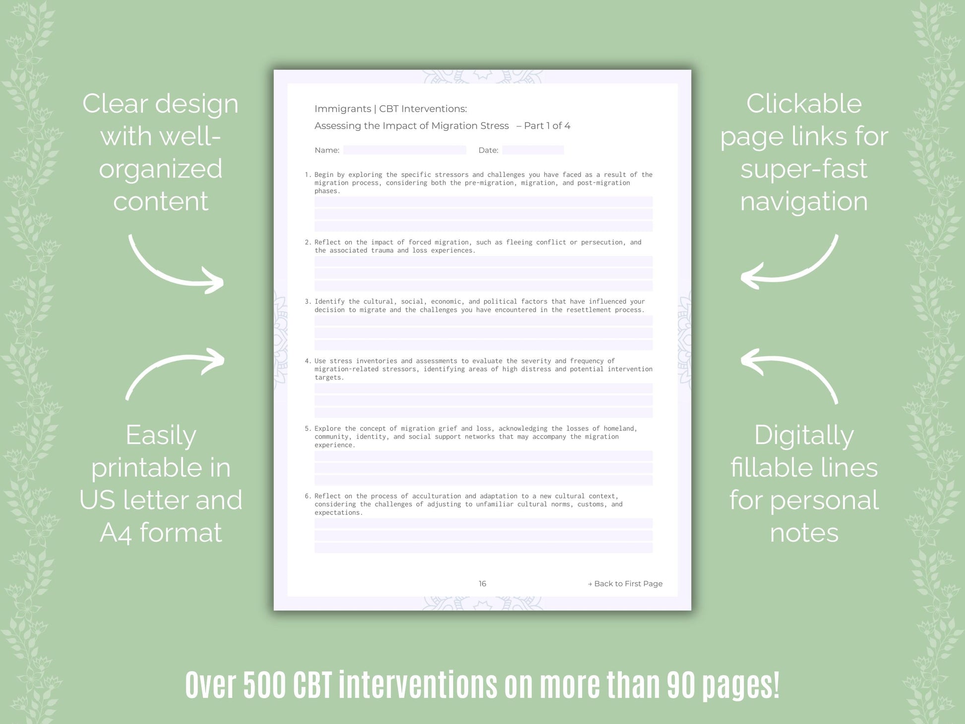 Immigrants Cognitive Behavioral Therapy (CBT) Counseling Templates